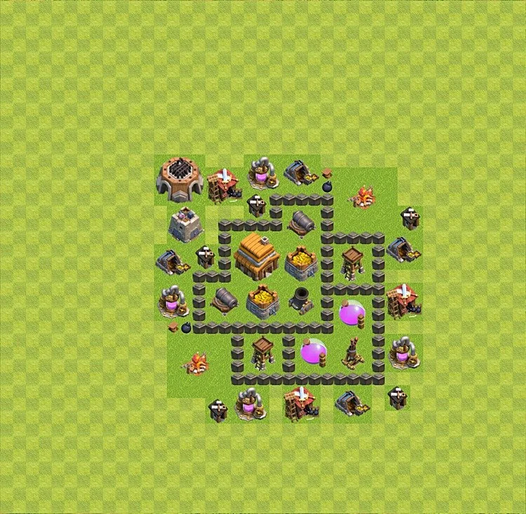 Defense (Trophy) Base TH4 - plan / layout / design - Clash of Clans - (#9) — Verdediging TH4