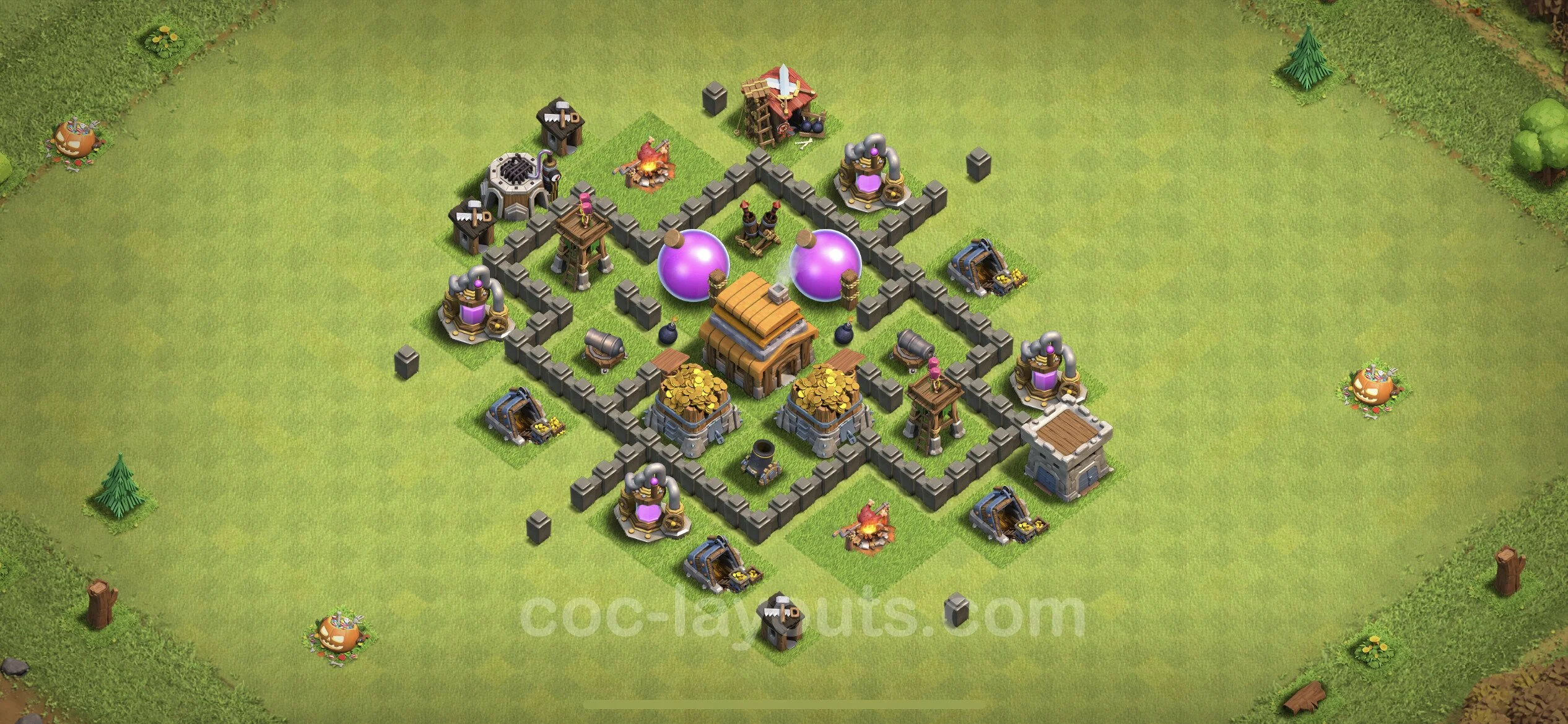 Farming Base TH4 with Link, Anti Everything, Hybrid - plan / layout / design - Clash of Clans - (#100) — Farming TH4
