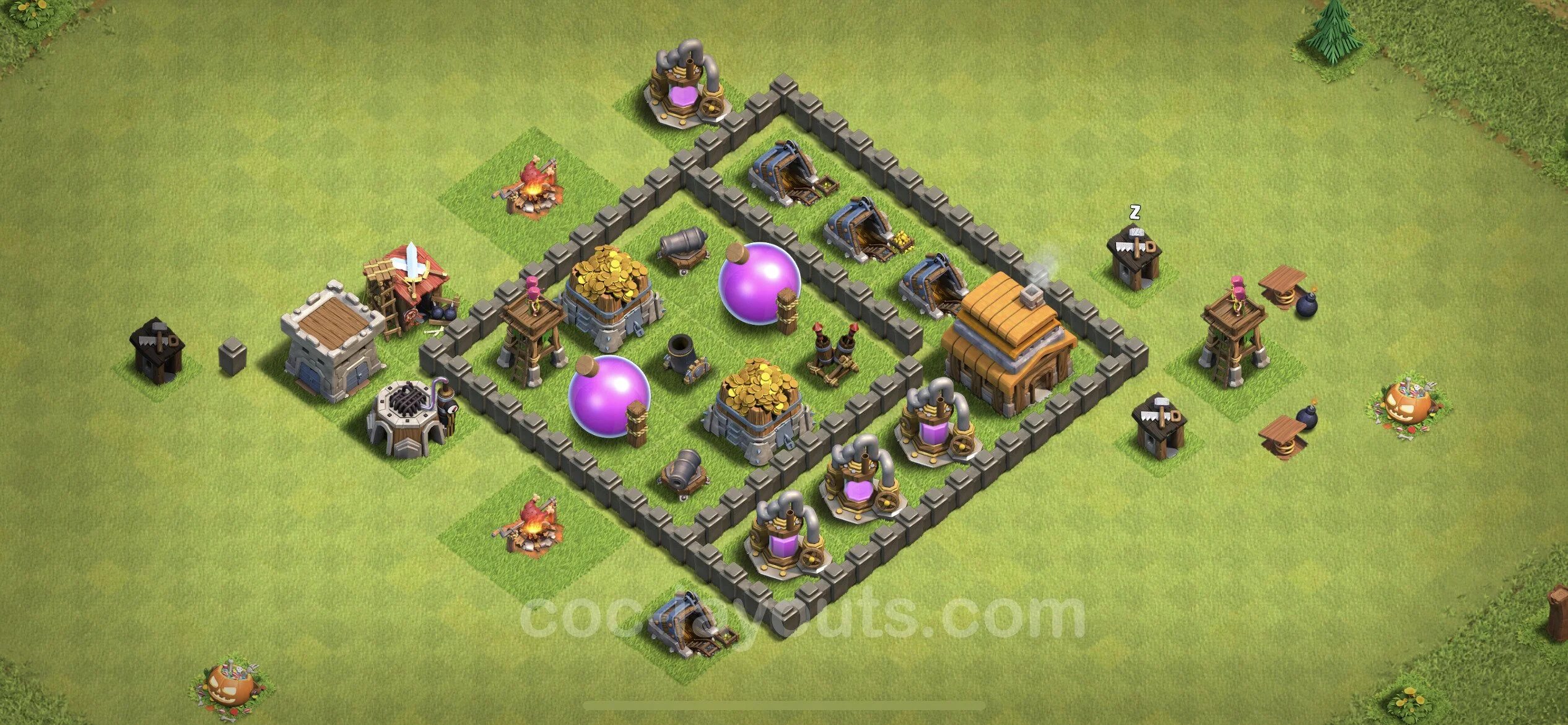 Farming Base TH4 Max Levels with Link, Hybrid - plan / layout / design - Clash of Clans - (#103) — Фарм TH4
