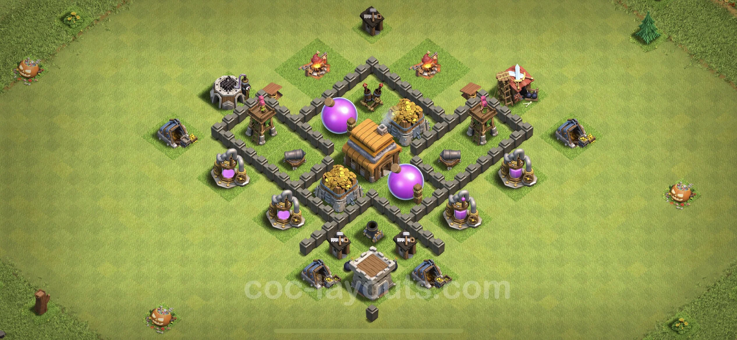 Farming Base TH4 Max Levels with Link, Anti Everything - plan / layout / design - Clash of Clans - (#104) — Farma TH4