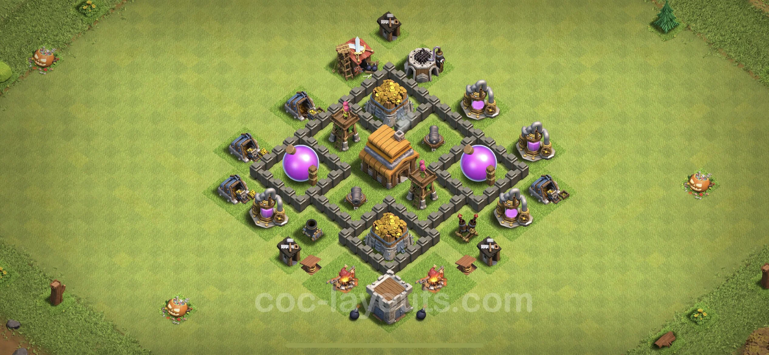 Farming Base TH4 Max Levels with Link, Hybrid - plan / layout / design - Clash of Clans - (#105) — Farm TH4