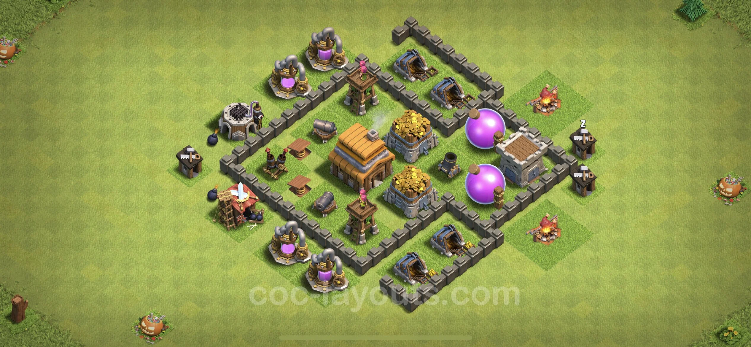 Farming Base TH4 Max Levels with Link - plan / layout / design - Clash of Clans - (#106) — Farm TH4