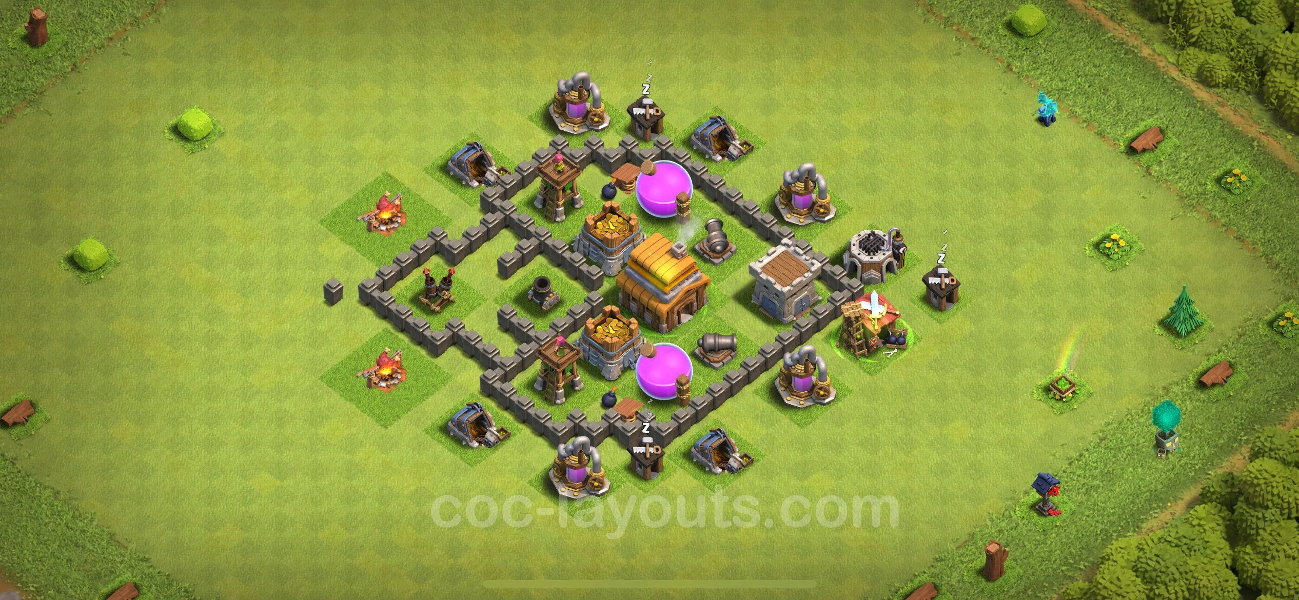 Farming Base TH4 Max Levels with Link, Hybrid - plan / layout / design - Clash of Clans - (#107) — Farming TH4