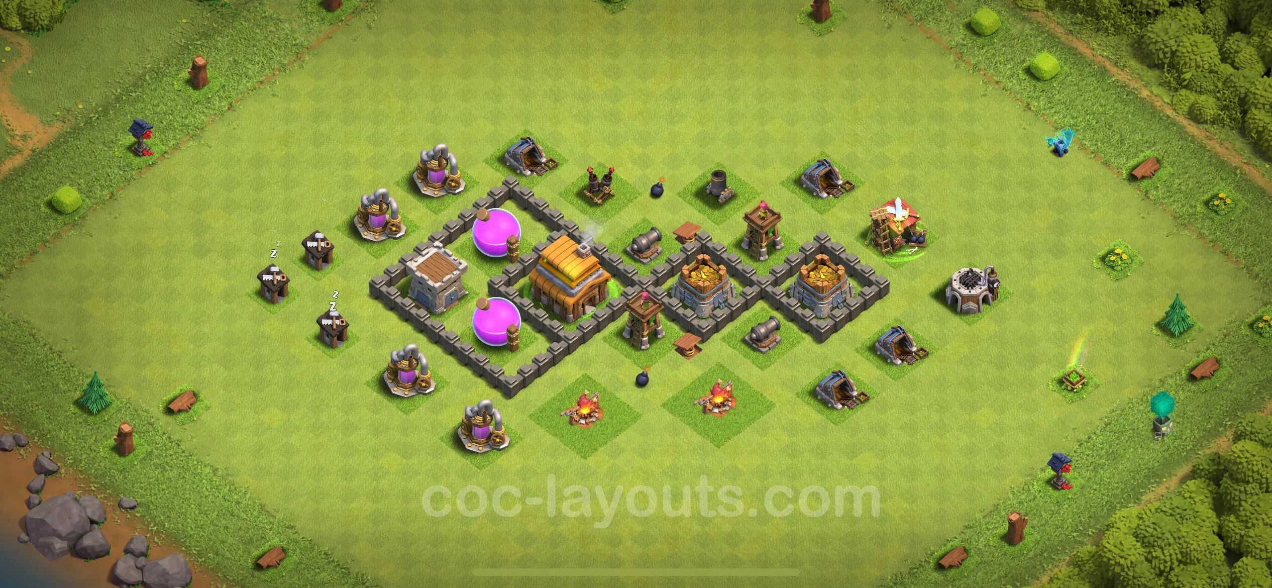 Farming Base TH4 with Link - plan / layout / design - Clash of Clans - (#108) — Farma TH4