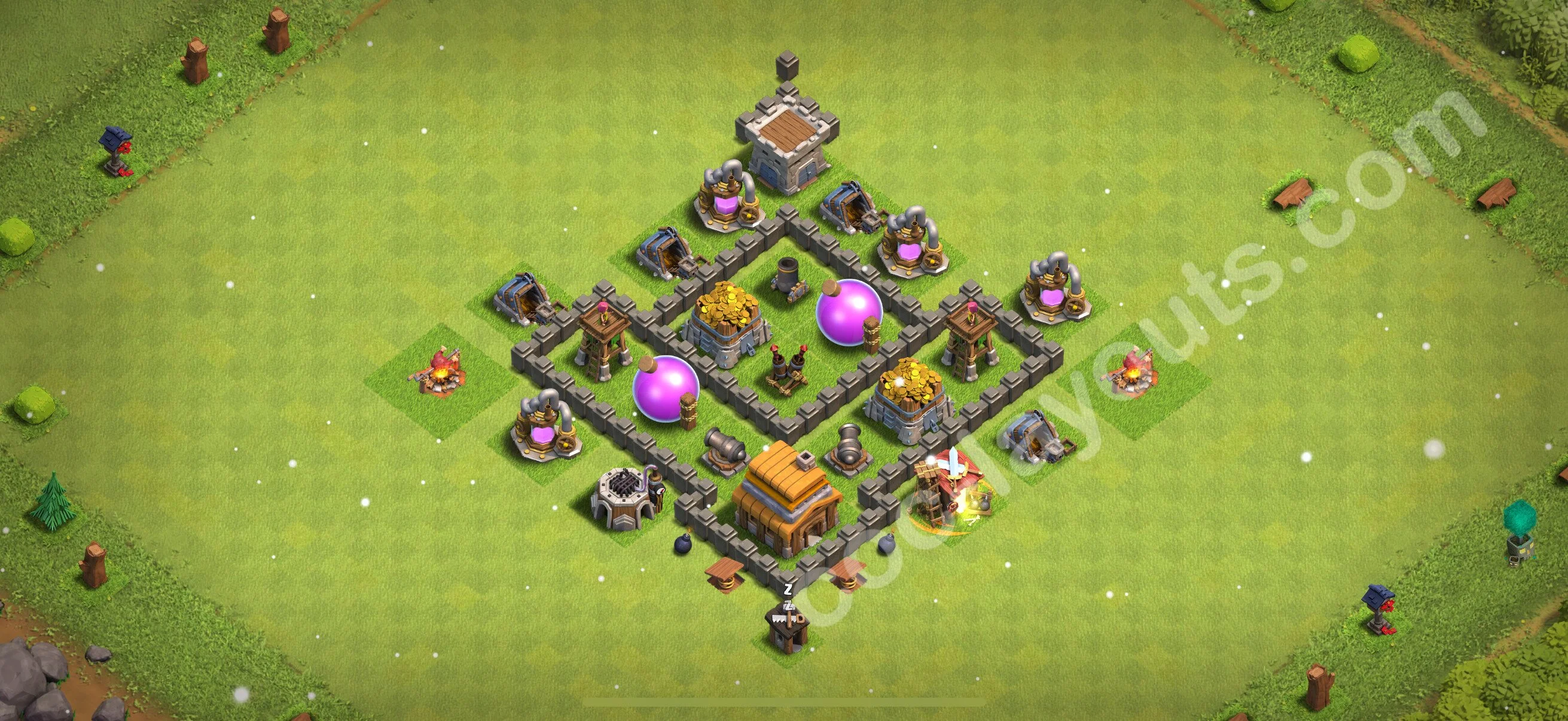 Farming Base TH4 Max Levels with Link, Anti 3 Stars, Anti Air - plan / layout / design - Clash of Clans 2026 - (#109) — Фарм TH4