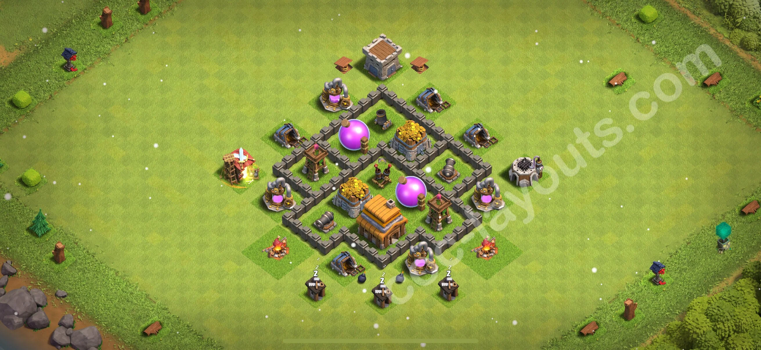 Farming Base TH4 Max Levels with Link, Anti Air - plan / layout / design - Clash of Clans 2026 - (#110) — Farm TH4
