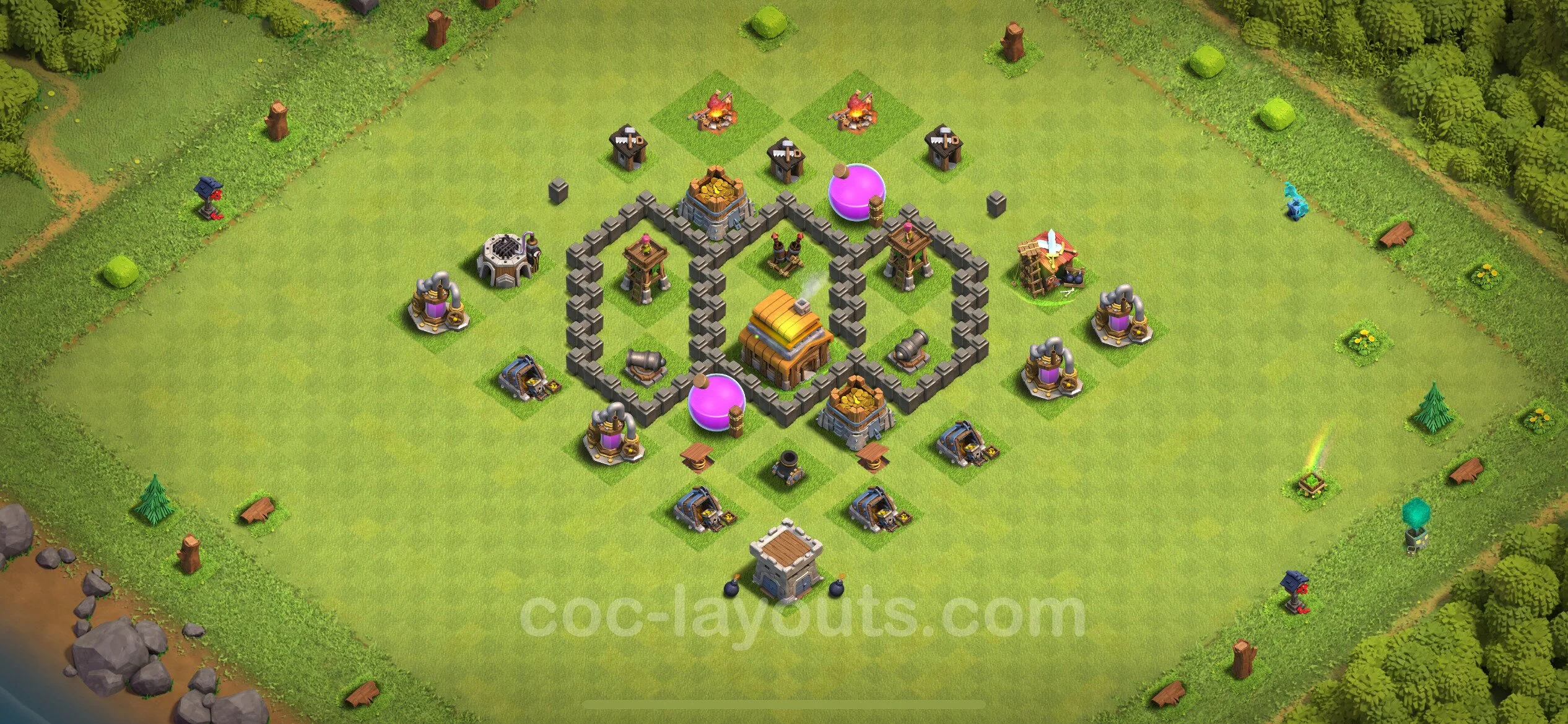 Farming Base TH4 with Link - plan / layout / design - Clash of Clans - (#111) — Farm TH4