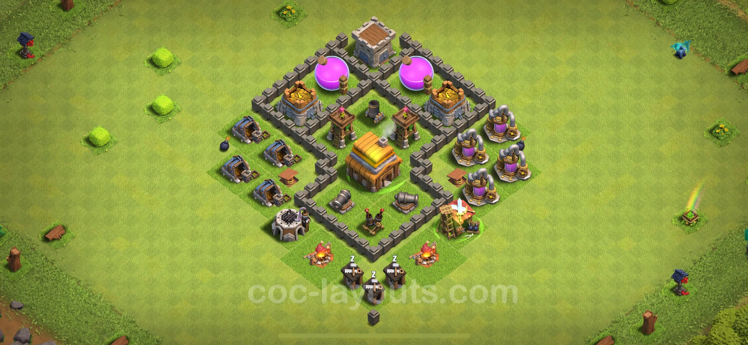 Farming Base TH4 with Link, Hybrid - plan / layout / design - Clash of Clans - (#112) — Farm TH4
