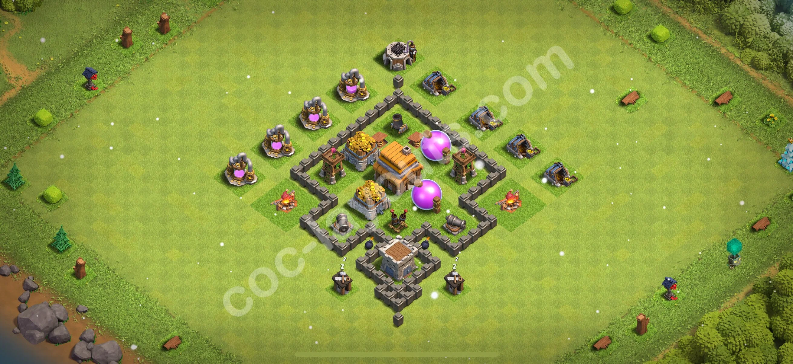 Farming Base TH4 with Link, Anti Everything, Hybrid - plan / layout / design - Clash of Clans 2026 - (#113) — Farming TH4