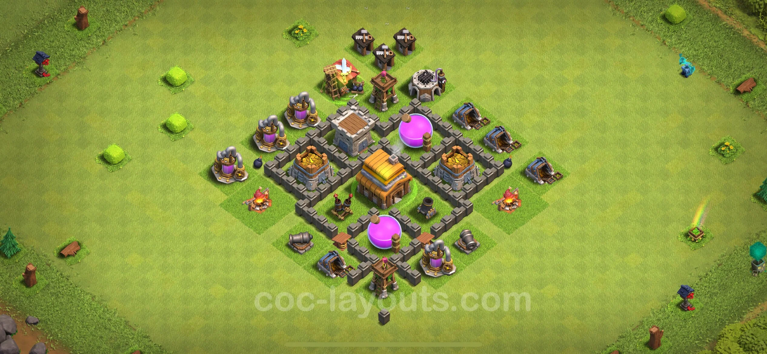 Farming Base TH4 Max Levels with Link - plan / layout / design - Clash of Clans - (#115) — Фарм TH4