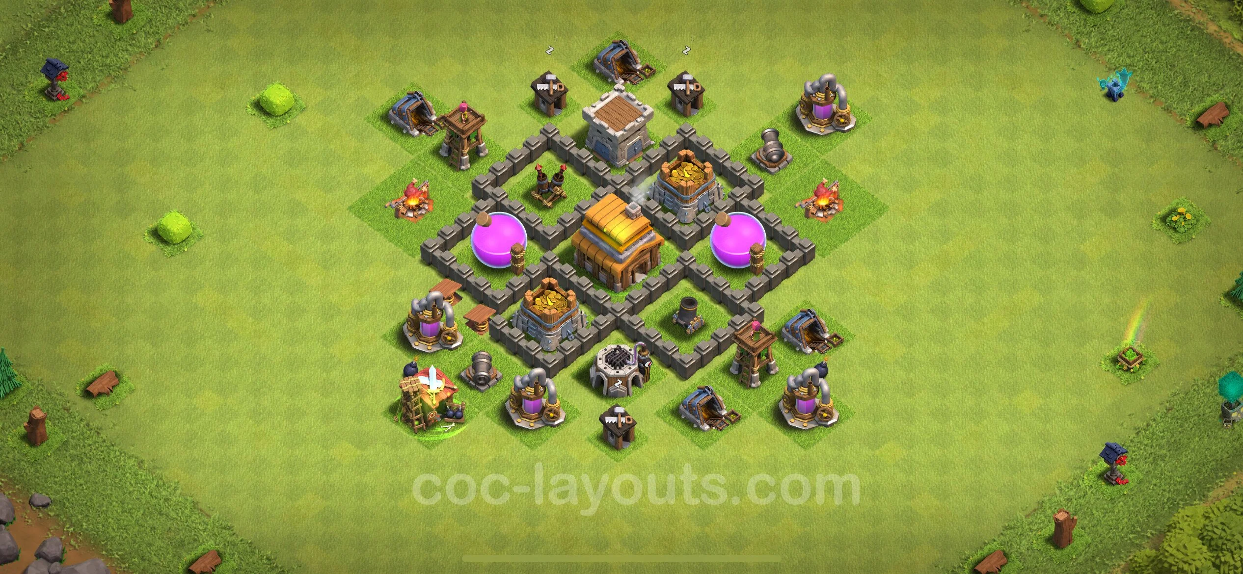 Farming Base TH4 with Link, Anti Everything, Hybrid - plan / layout / design - Clash of Clans - (#116) — Фарм TH4