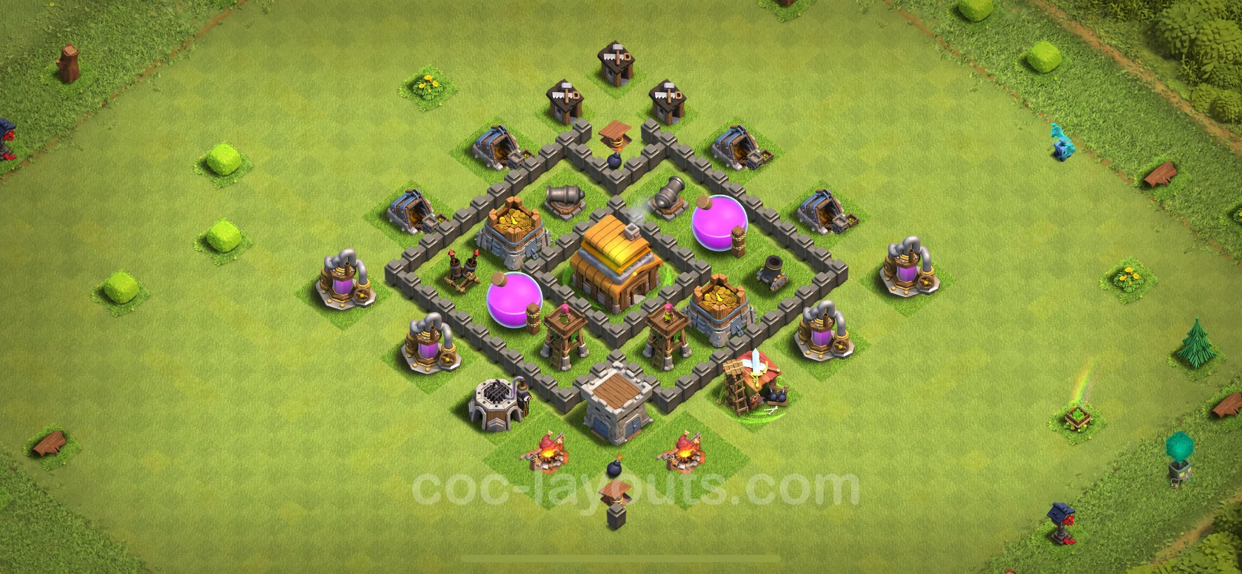 Farming Base TH4 with Link, Hybrid - plan / layout / design - Clash of Clans - (#117) — Farma TH4
