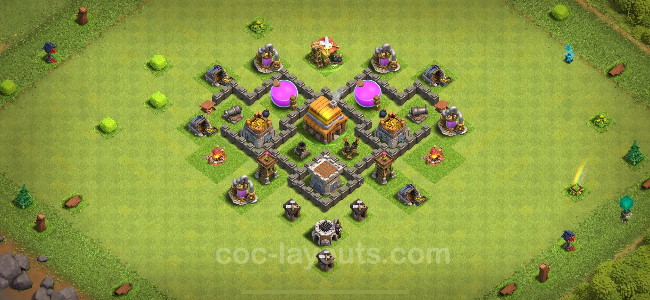 Farming Base TH4 with Link, Hybrid - plan / layout / design - Clash of Clans - (#118) — Фарм TH4