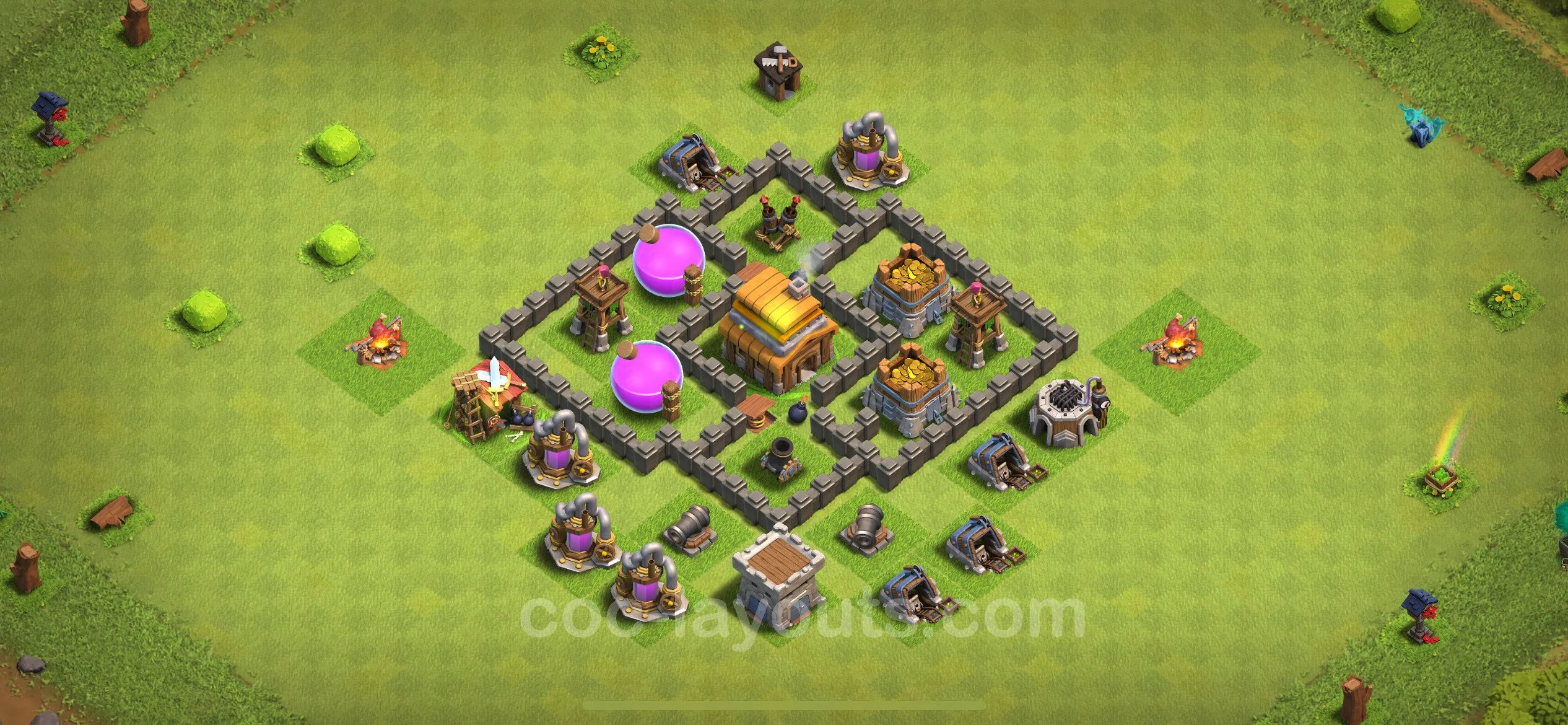 Farming Base TH4 with Link, Anti 3 Stars, Hybrid - plan / layout / design - Clash of Clans - (#119) — Фарм TH4