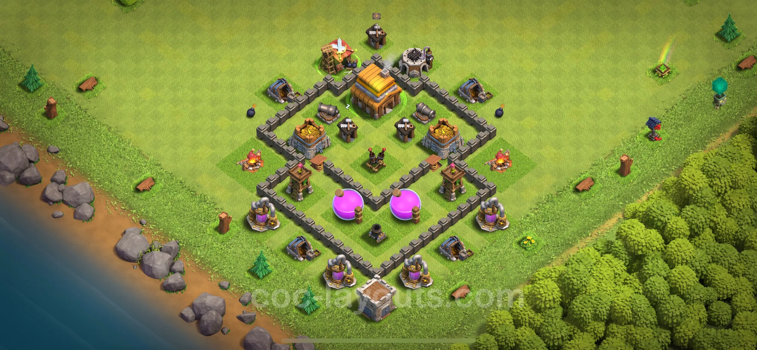 Farming Base TH4 Max Levels with Link, Anti Everything - plan / layout / design - Clash of Clans - (#120) — Farming TH4