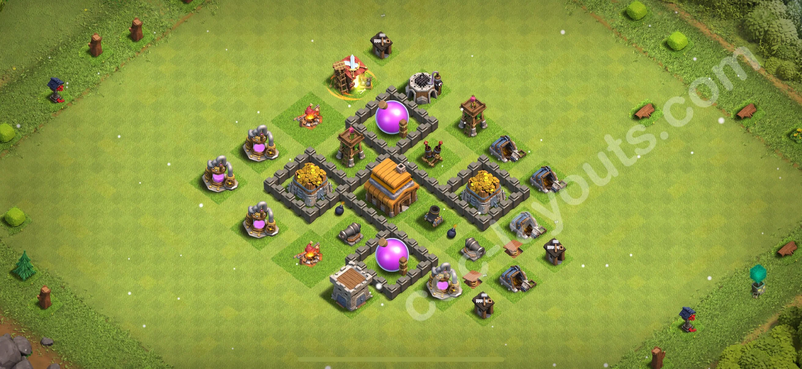 Farming Base TH4 Max Levels with Link, Hybrid - plan / layout / design - Clash of Clans 2026 - (#121) — Farm TH4