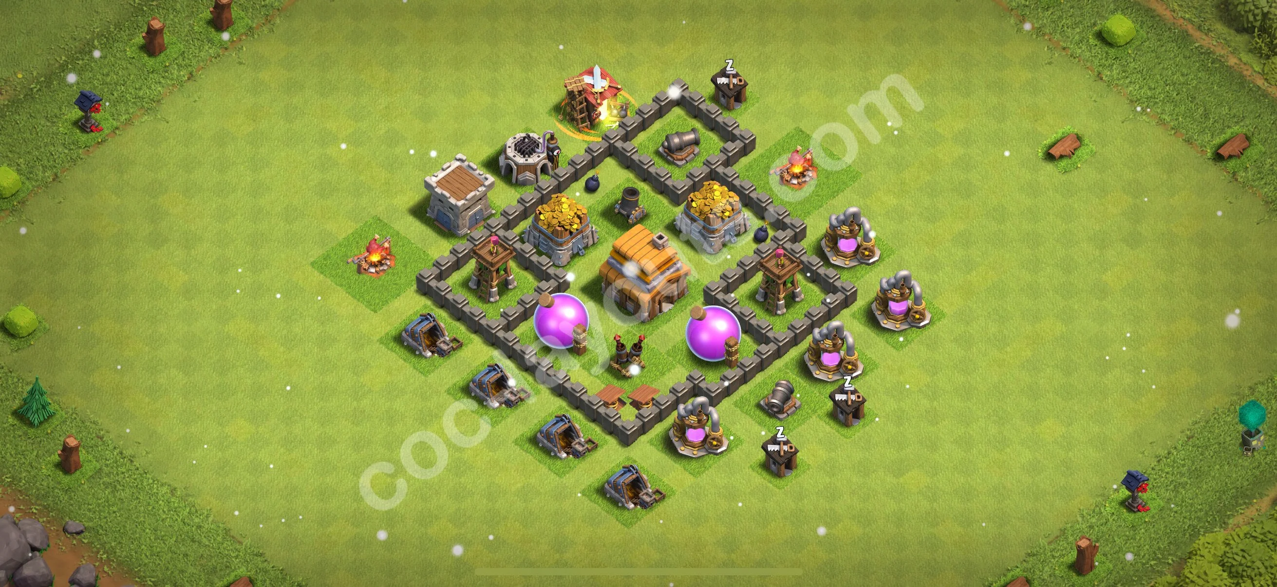 Farming Base TH4 Max Levels with Link, Anti Everything - plan / layout / design - Clash of Clans 2026 - (#122) — Farming TH4