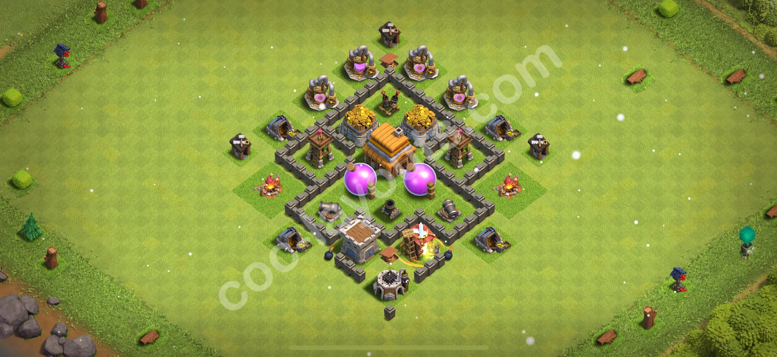 Farming Base TH4 with Link, Hybrid - plan / layout / design - Clash of Clans 2026 - (#123) — Фарм TH4
