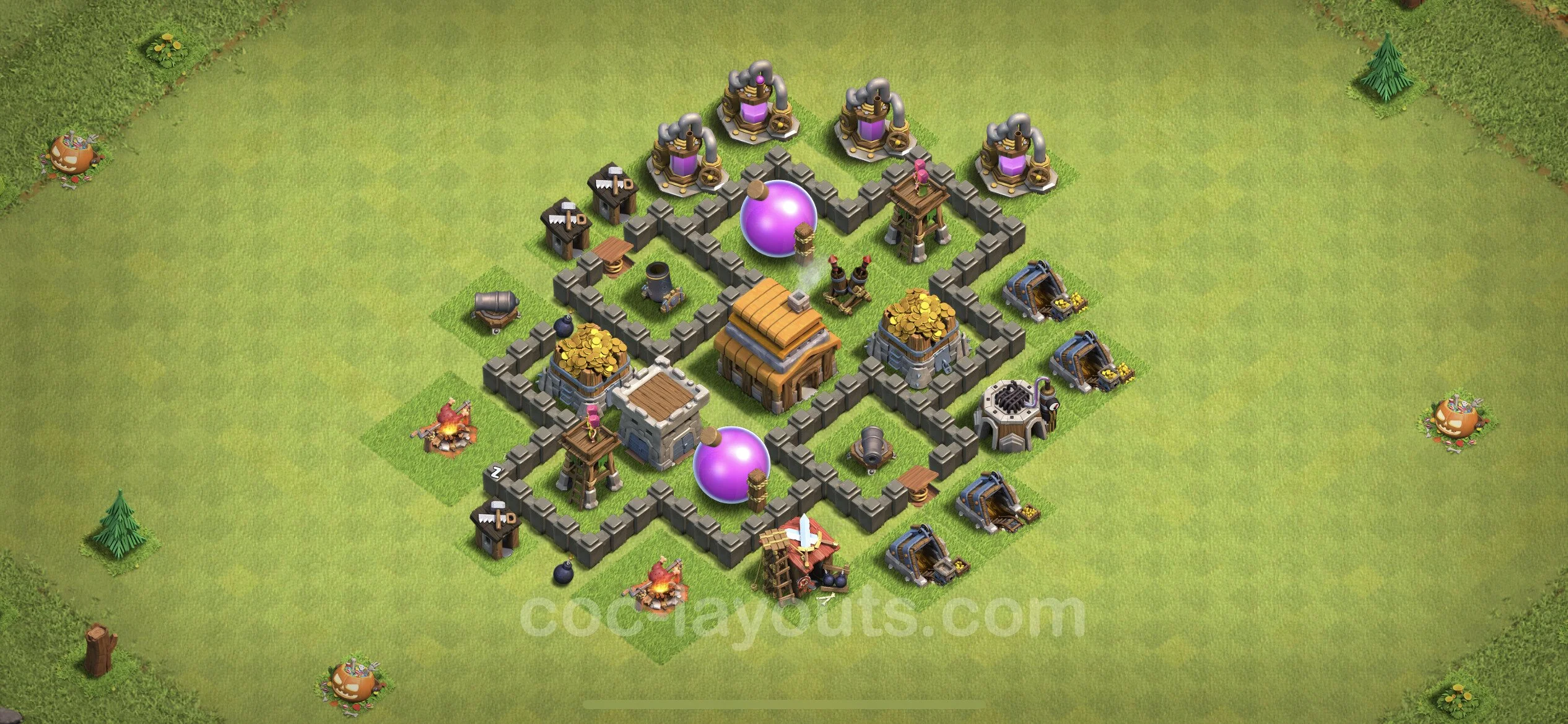 Farming Base TH4 Max Levels with Link - plan / layout / design - Clash of Clans - (#45) — Фарм TH4