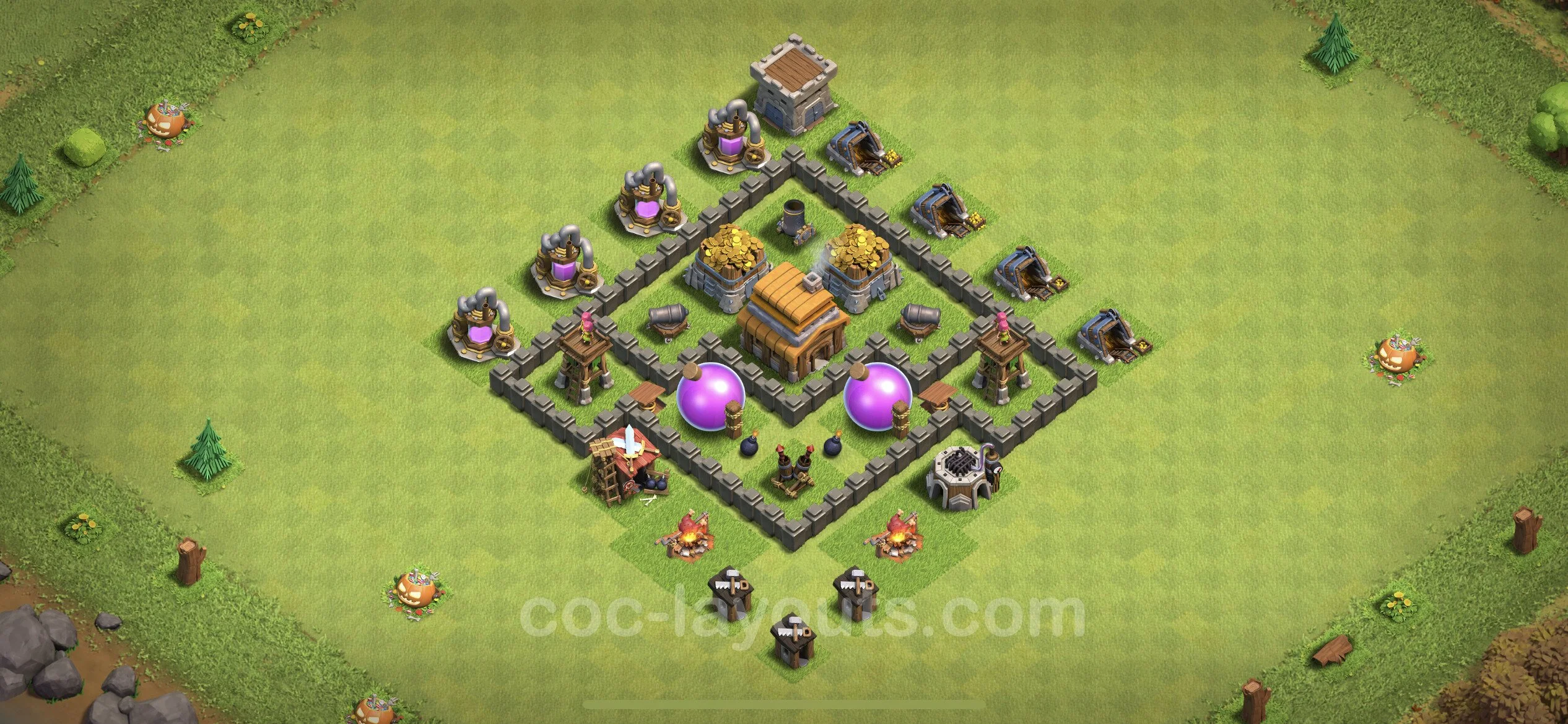 Farming Base TH4 Max Levels with Link, Anti Everything, Hybrid - plan / layout / design - Clash of Clans - (#46) — Farm TH4