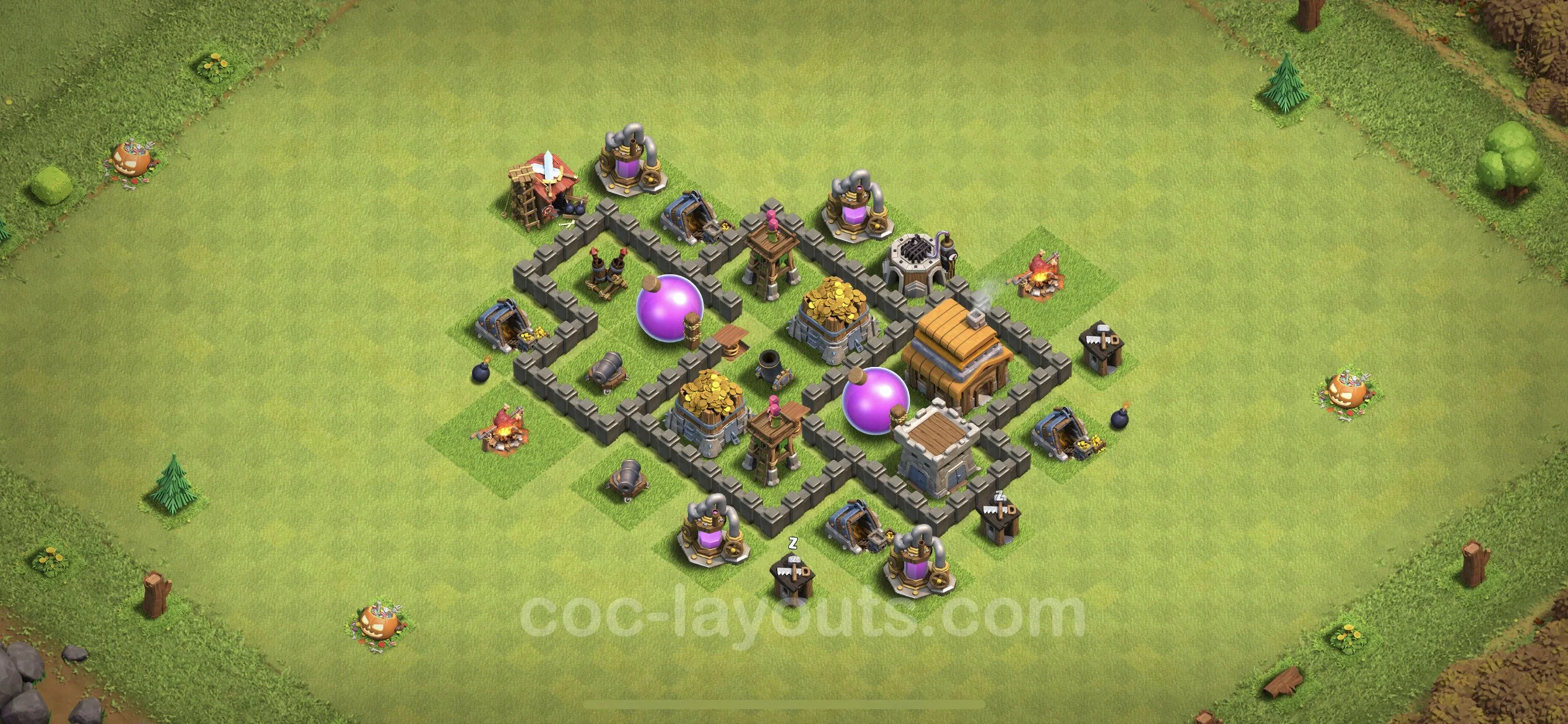 Farming Base TH4 Max Levels with Link - plan / layout / design - Clash of Clans - (#47) — Фарм TH4