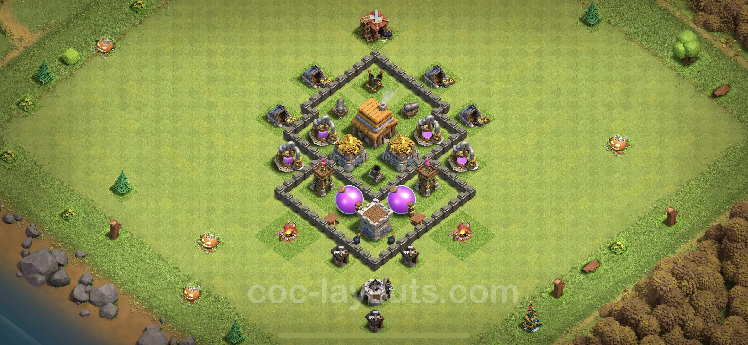 Farming Base TH4 with Link, Anti Everything, Hybrid - plan / layout / design - Clash of Clans - (#48) — Farm TH4