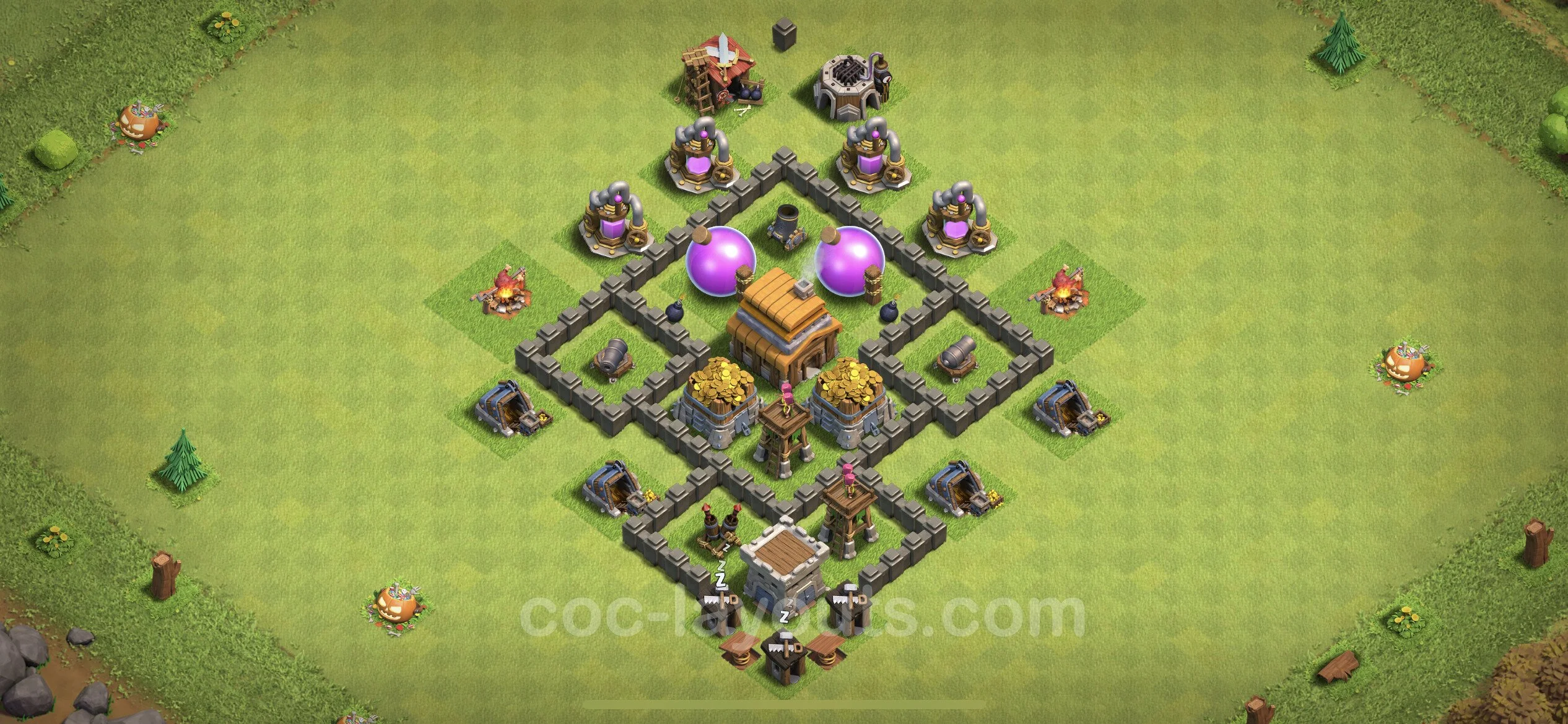 Farming Base TH4 Max Levels with Link, Anti Everything, Hybrid - plan / layout / design - Clash of Clans - (#49) — Farming TH4