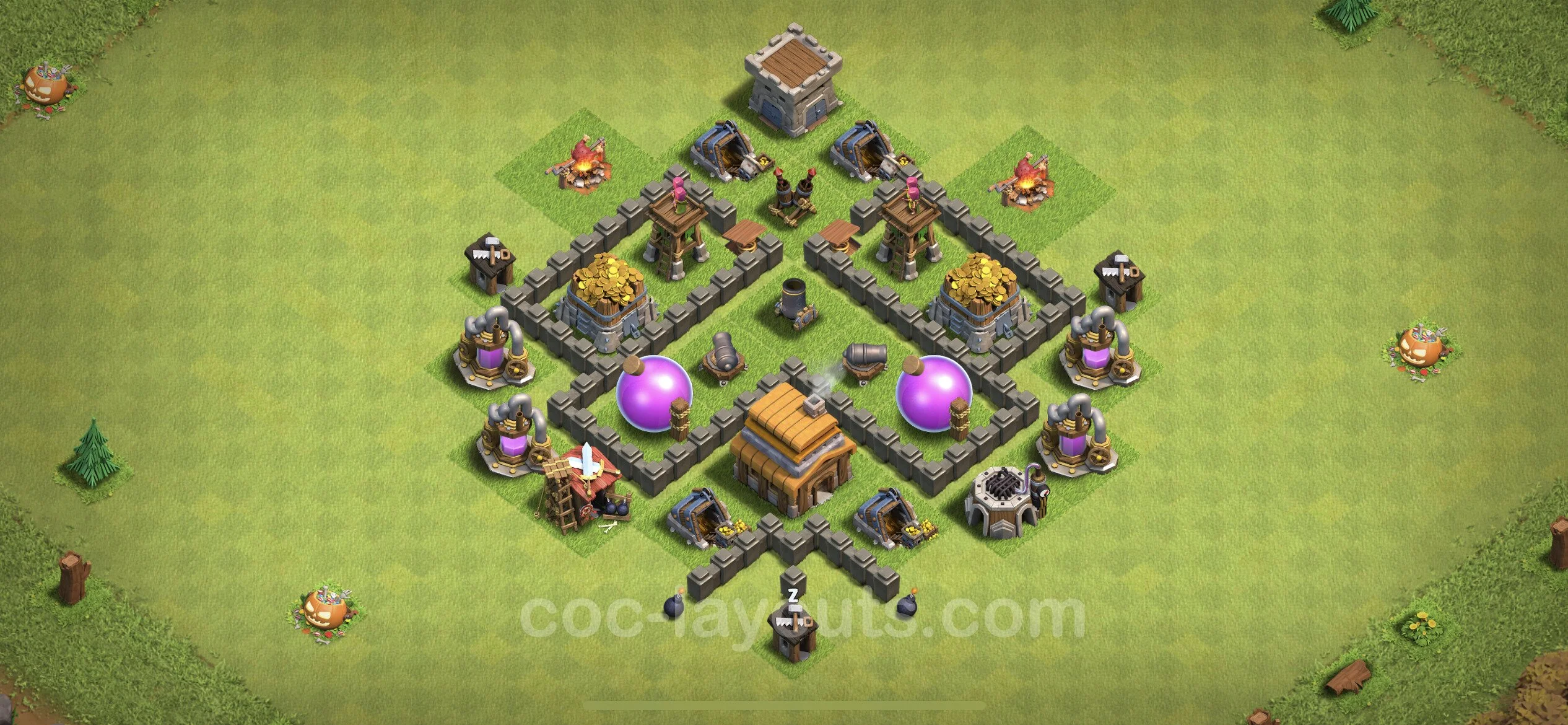 Farming Base TH4 Max Levels with Link, Anti Everything - plan / layout / design - Clash of Clans - (#51) — Farma TH4