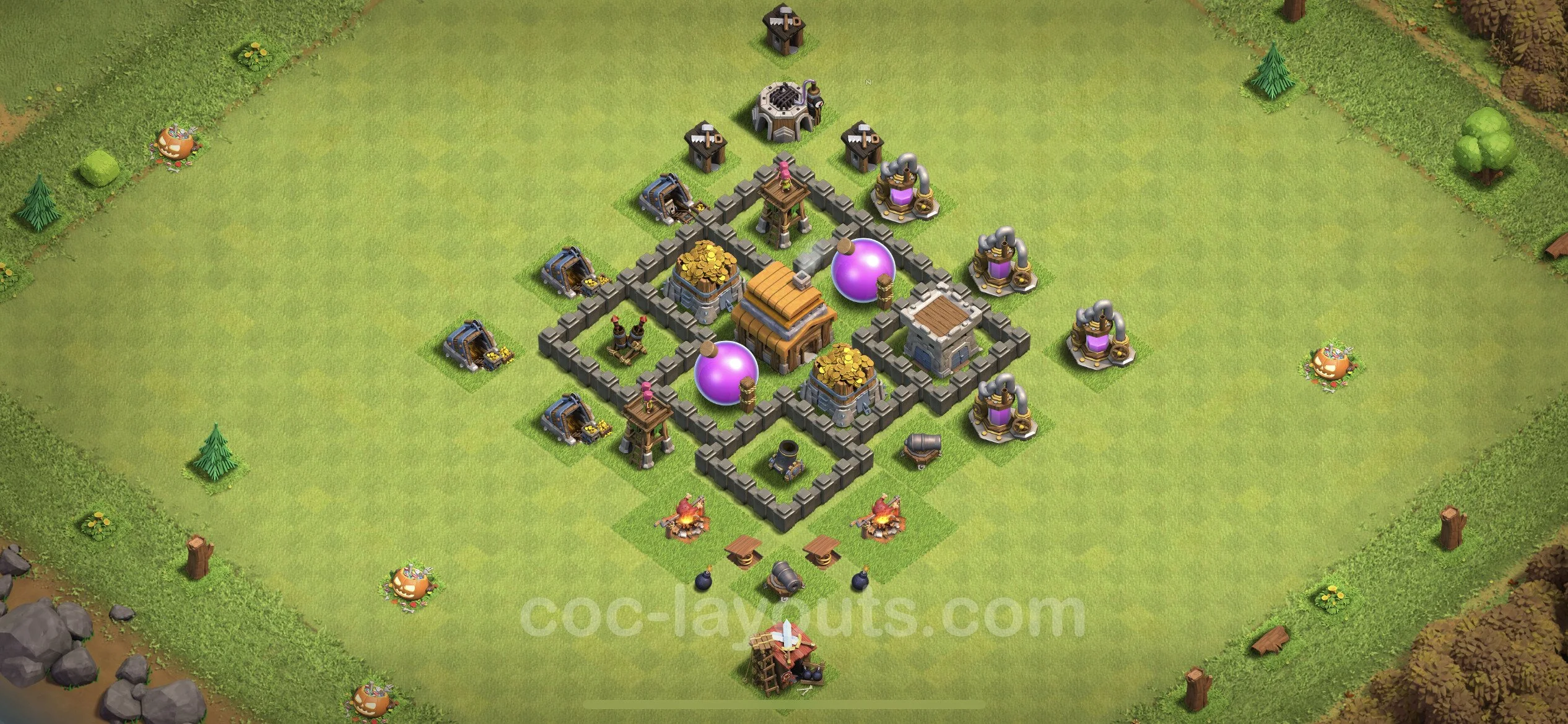 Farming Base TH4 with Link - plan / layout / design - Clash of Clans - (#96) — Фарм TH4