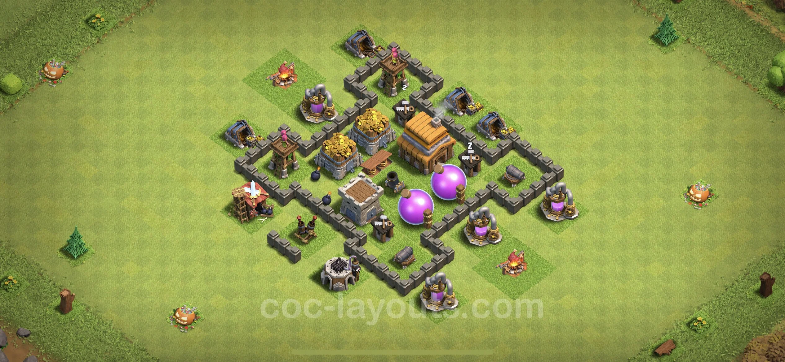 Farming Base TH4 Max Levels with Link - plan / layout / design - Clash of Clans - (#97) — Фарм TH4
