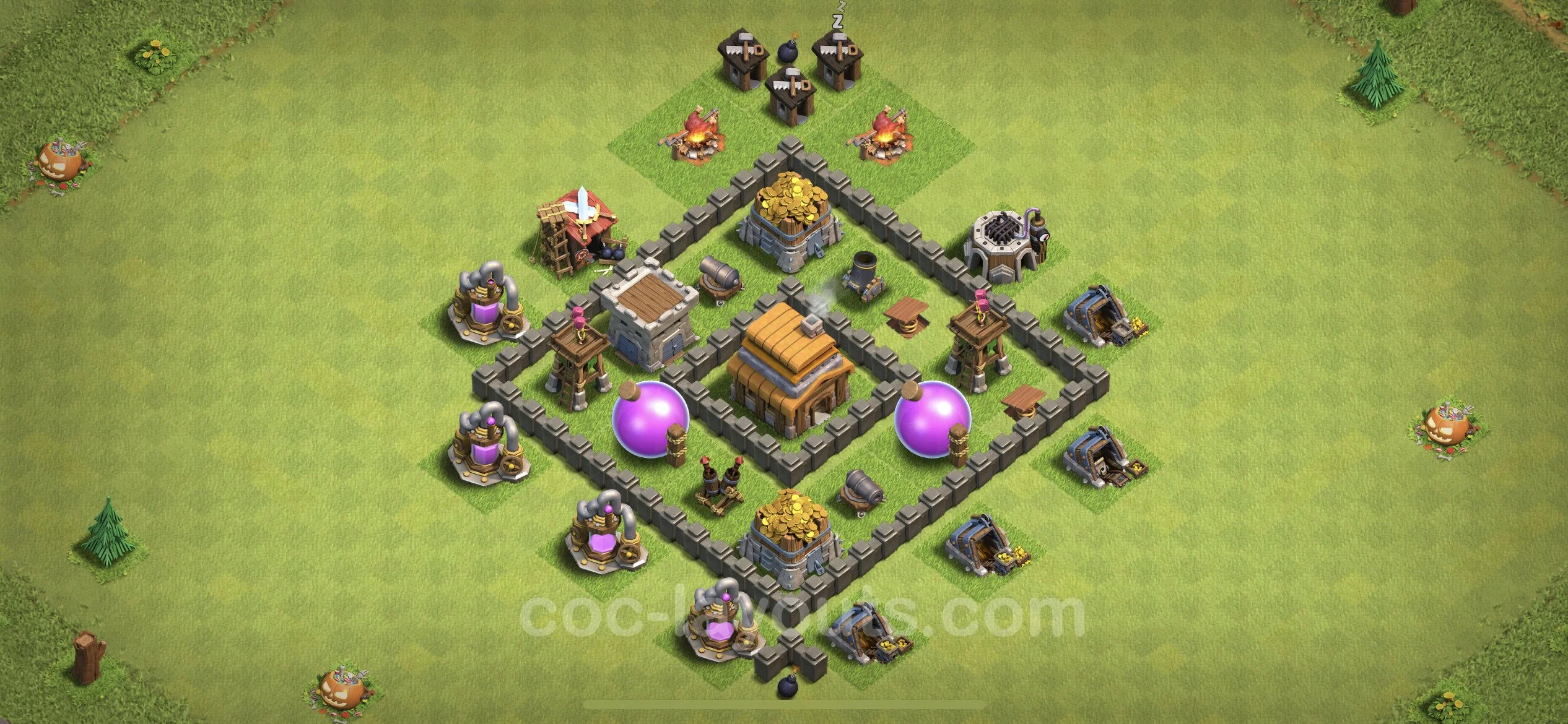 Farming Base TH4 Max Levels with Link, Anti Everything, Hybrid - plan / layout / design - Clash of Clans - (#98) — Farm TH4