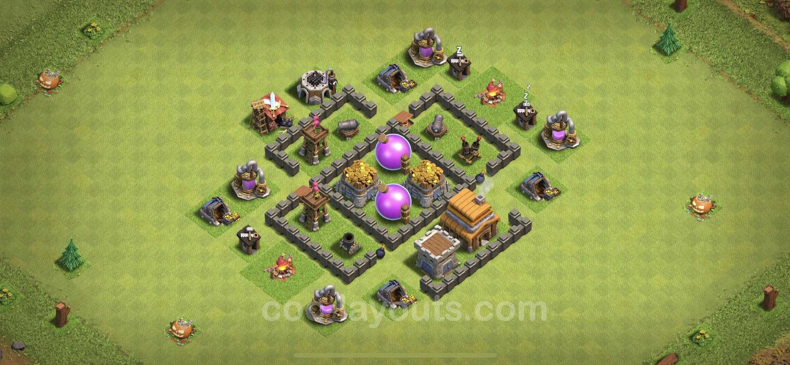 Farming Base TH4 with Link, Anti Everything - plan / layout / design - Clash of Clans - (#99) — Farm TH4