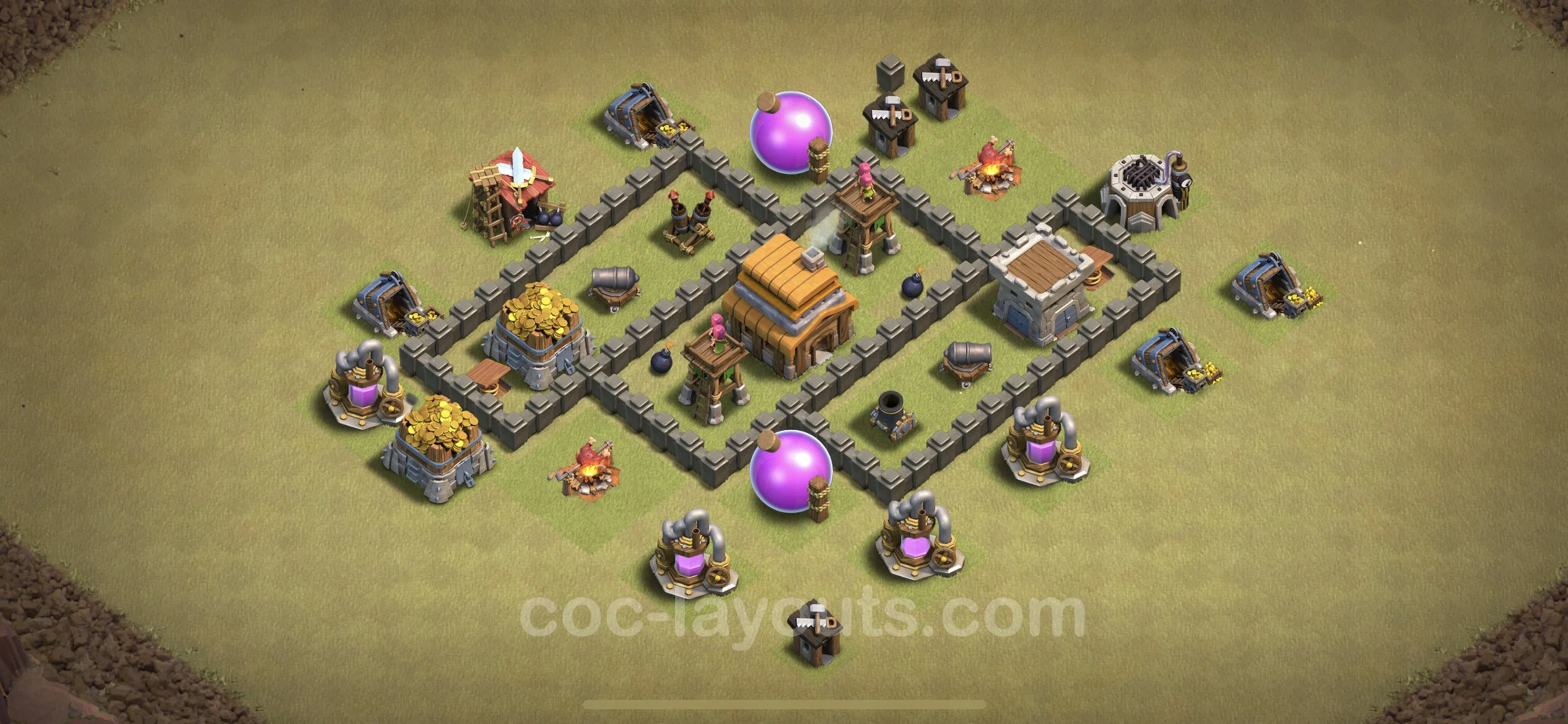 Top War Base TH4 with Link, Anti Everything - Max Levels CWL Plan - Clash of Clans - (#10) — Oorlog BH4