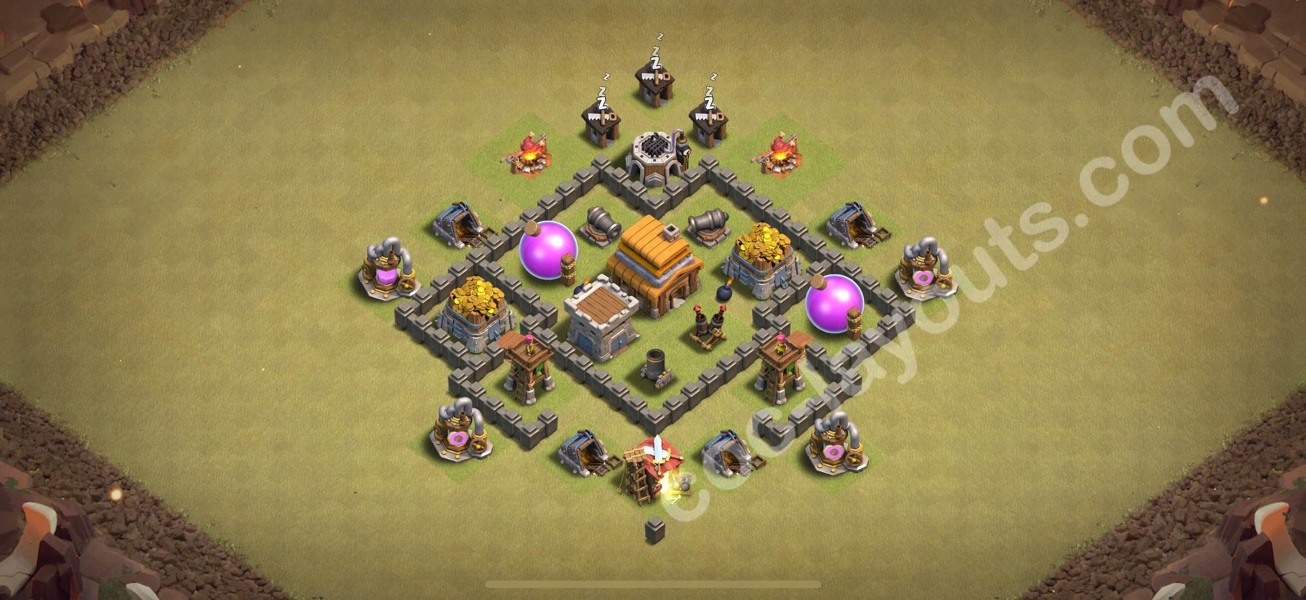 Top War Base TH4 with Link, Hybrid - Anti 2 Stars CWL Plan 2026 - Clash of Clans - (#14) — Oorlog BH4