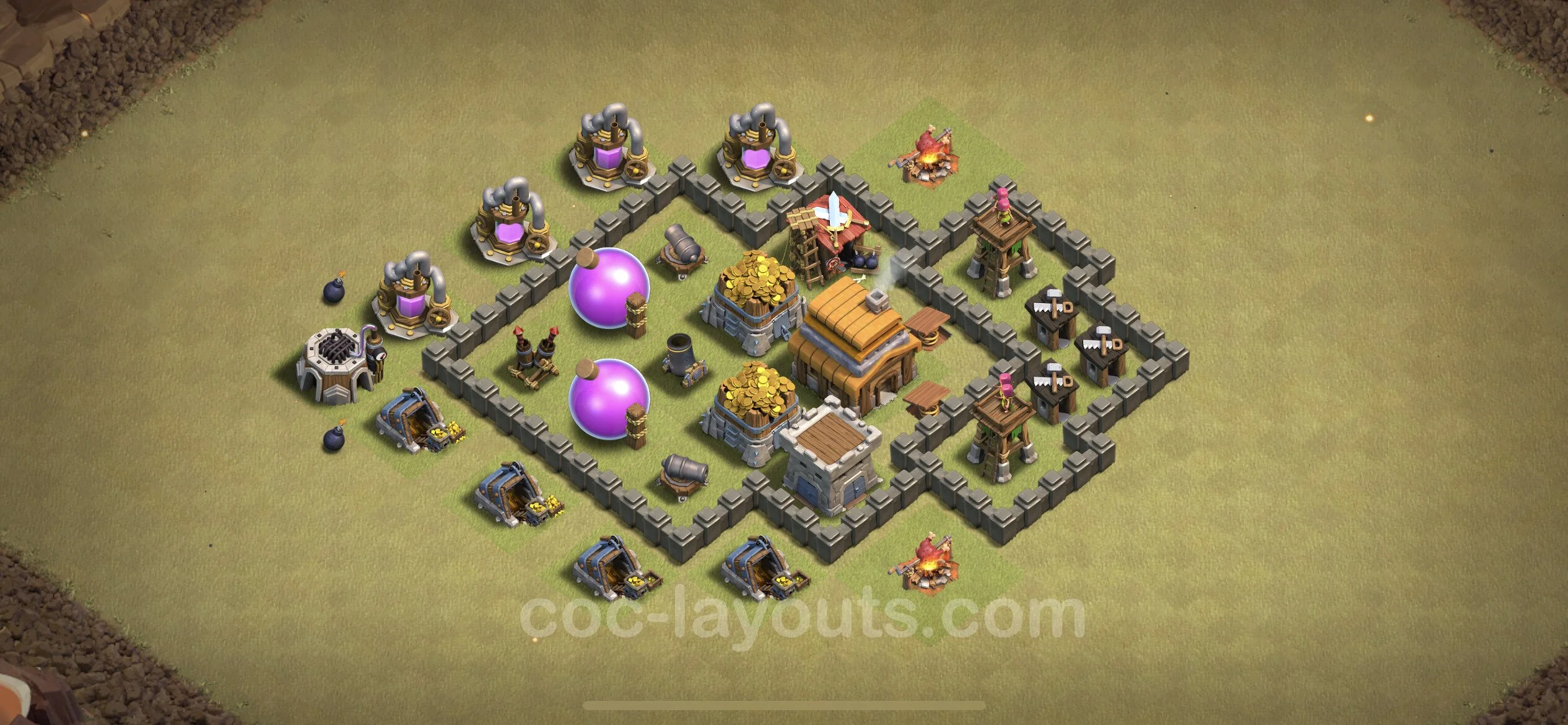 Top War Base TH4 with Link, Hybrid - Max Levels CWL Plan - Clash of Clans - (#15) — Krieg BH4