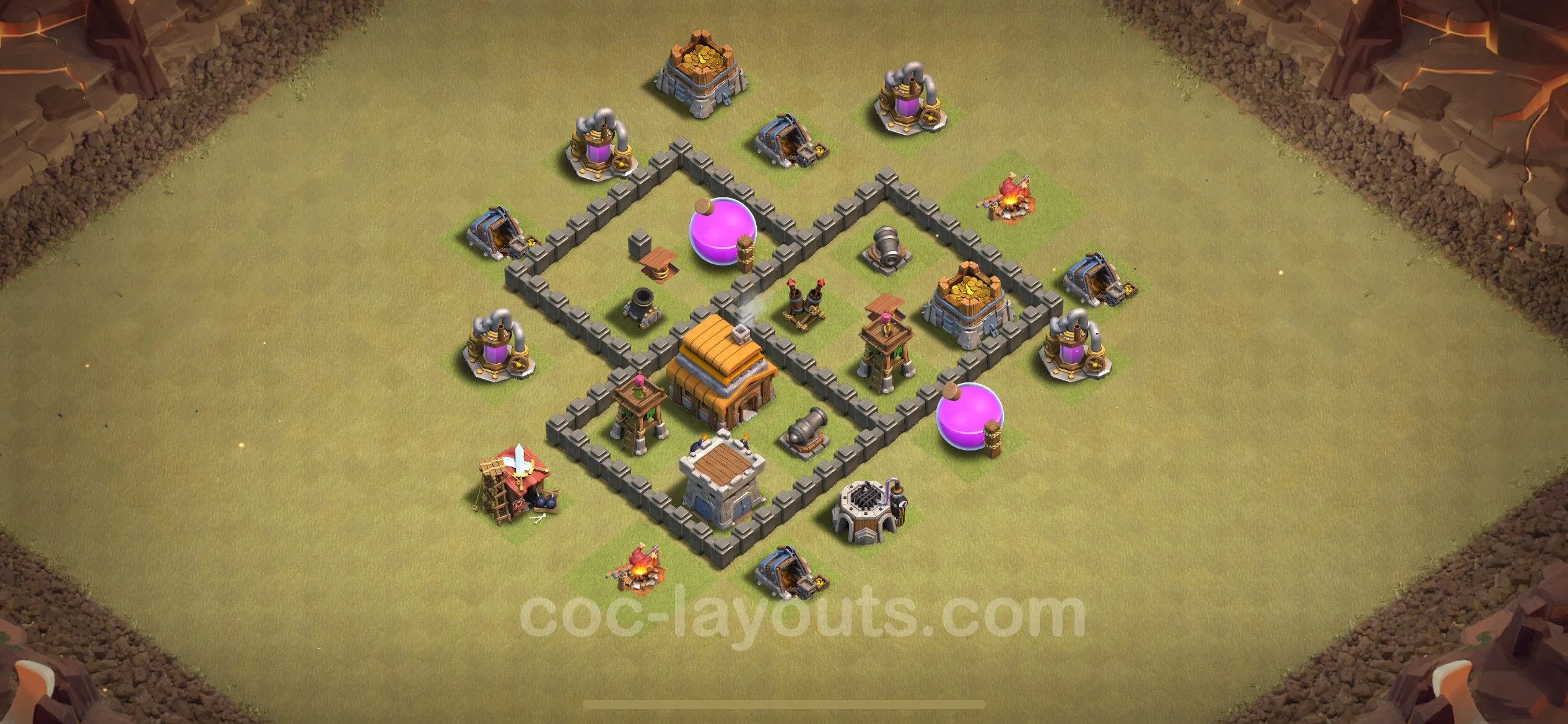 Top War Base TH4 with Link, Anti Everything - Max Levels CWL Plan - Clash of Clans - (#19) — वॉर BH4