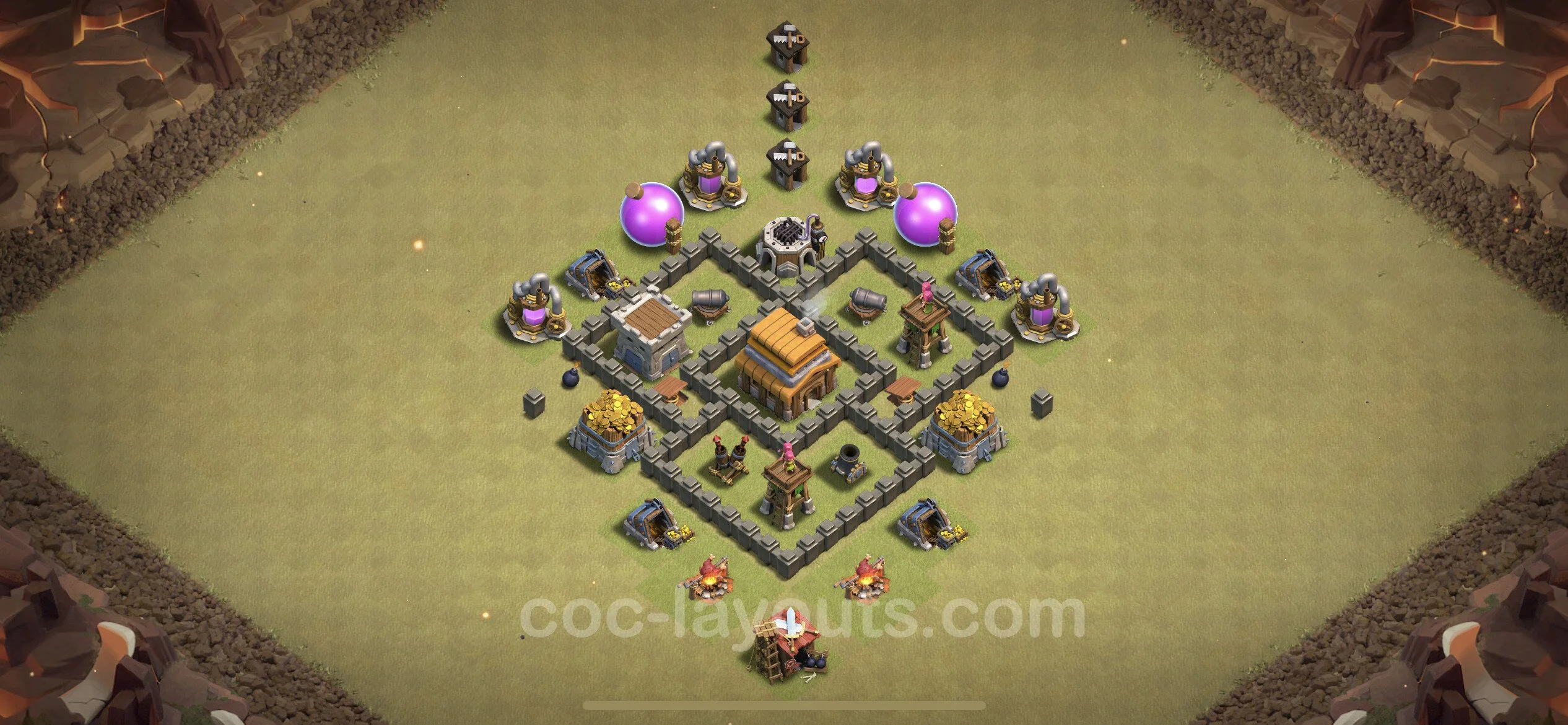 Top War Base TH4 with Link, Anti Everything - Max Levels CWL Plan - Clash of Clans - (#2)