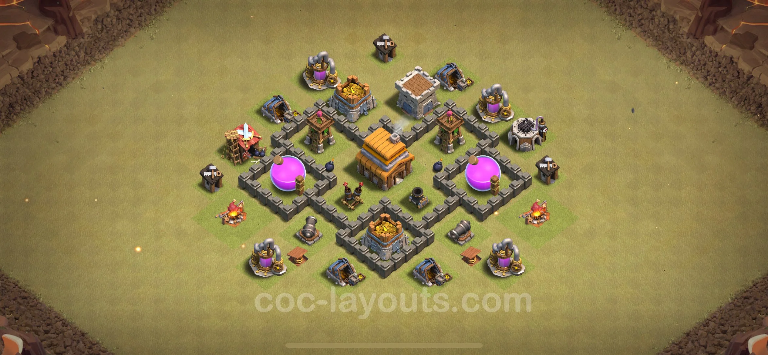 Top War Base TH4 with Link, Hybrid - Anti 3 Stars CWL Plan - Clash of Clans - (#20) — War BH4