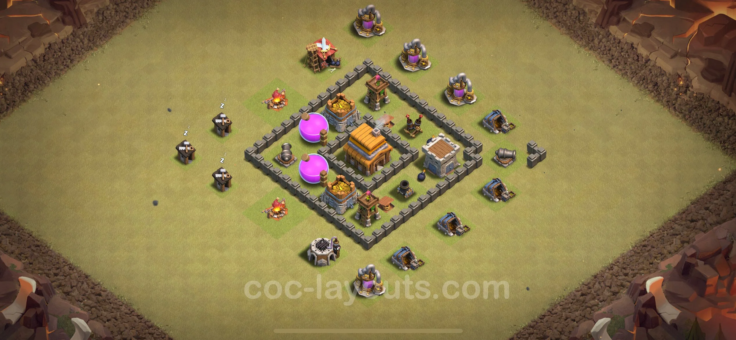 Top War Base TH4 with Link, Hybrid - Anti 3 Stars CWL Plan - Clash of Clans - (#22) — Oorlog BH4