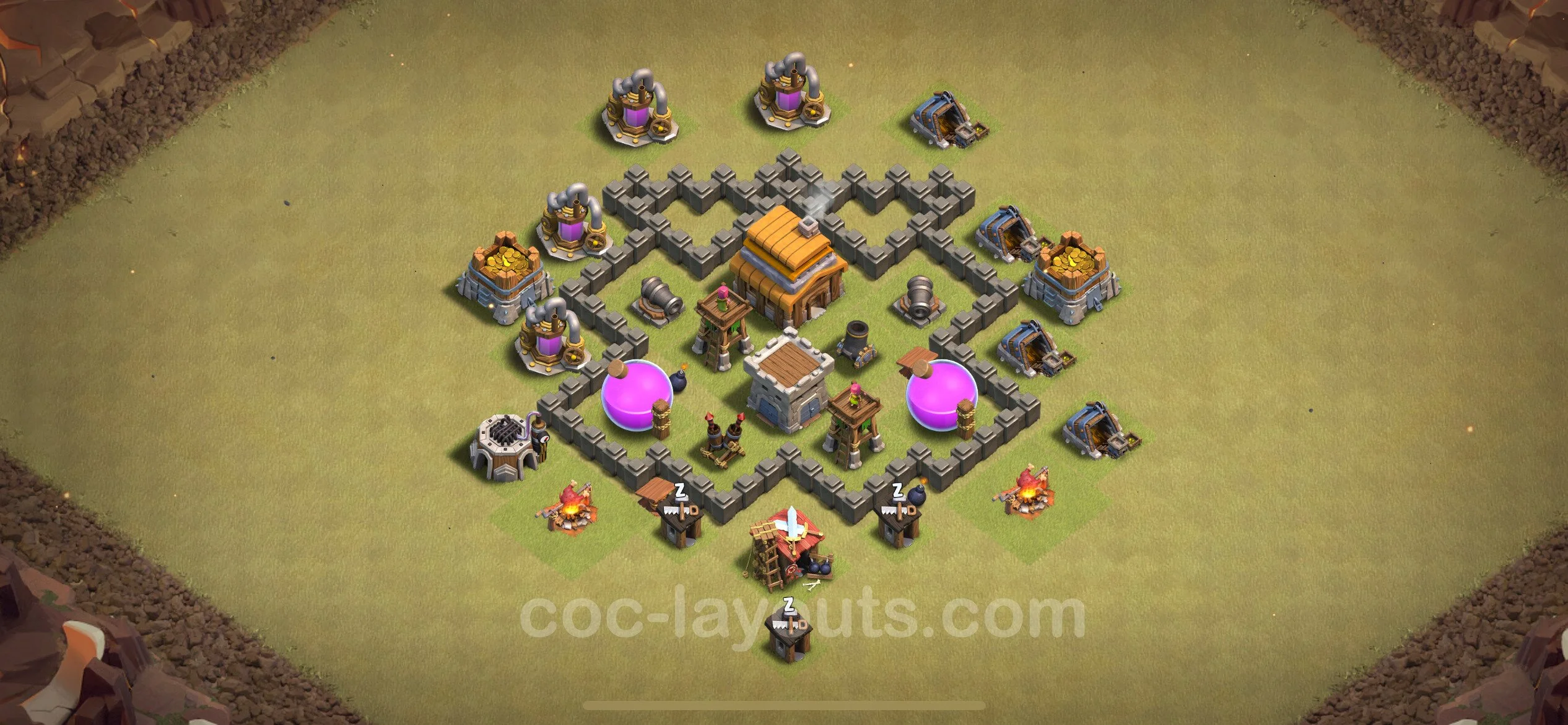 Top War Base TH4 with Link, Anti Everything - Anti 2 Stars CWL Plan - Clash of Clans - (#23) — Guerre BH4
