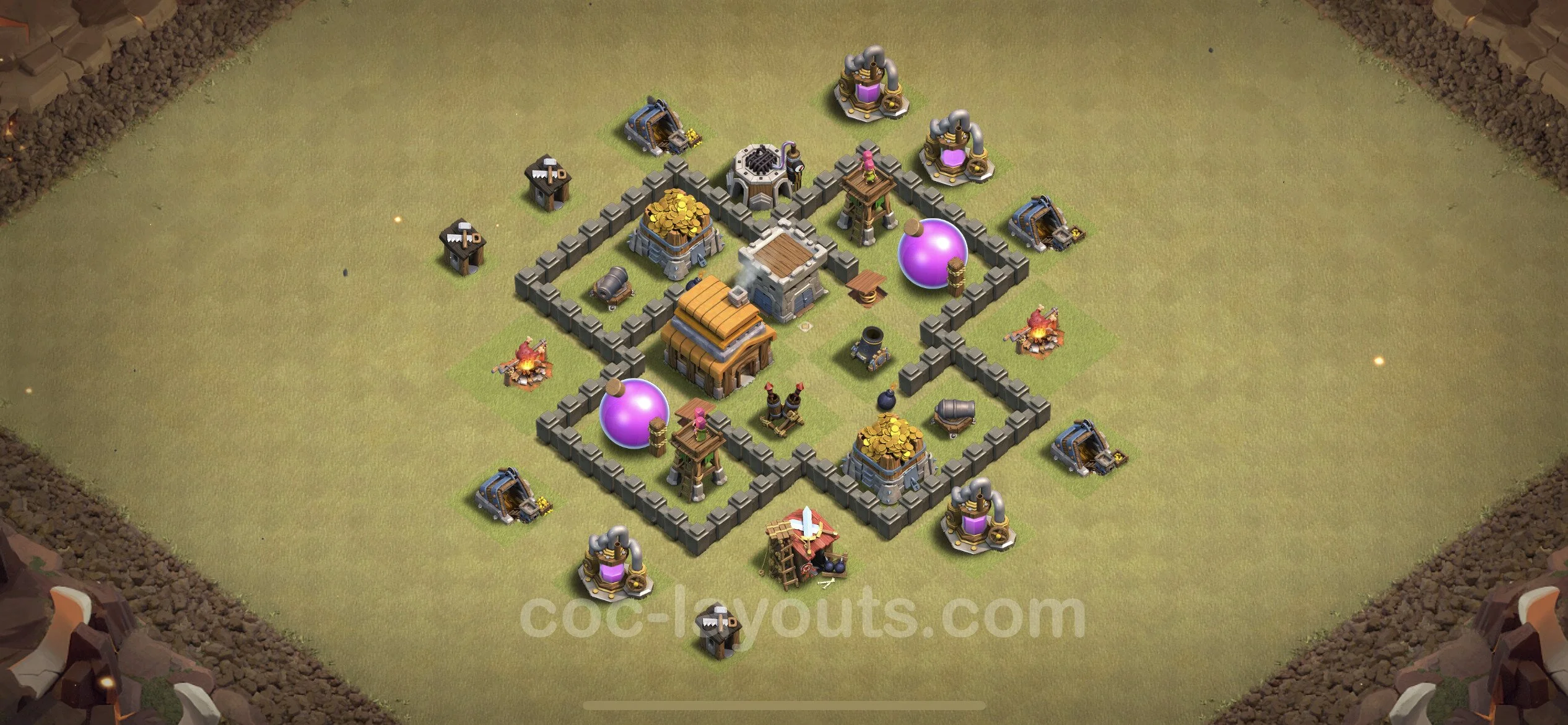 Top War Base TH4 with Link, Hybrid - Anti 3 Stars CWL Plan - Clash of Clans - (#3)