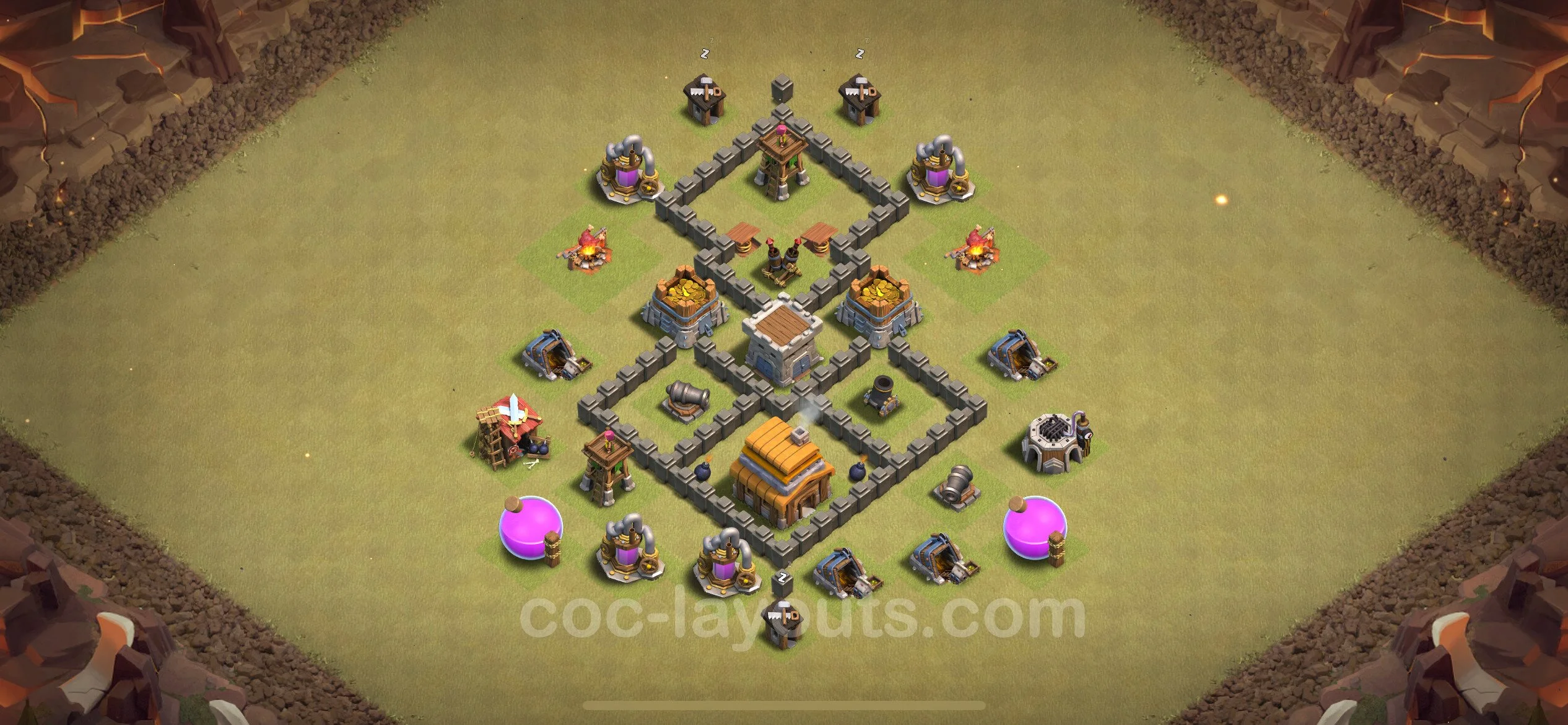 Top War Base TH4 with Link - Anti 3 Stars CWL Plan - Clash of Clans - (#31) — ウォー BH4