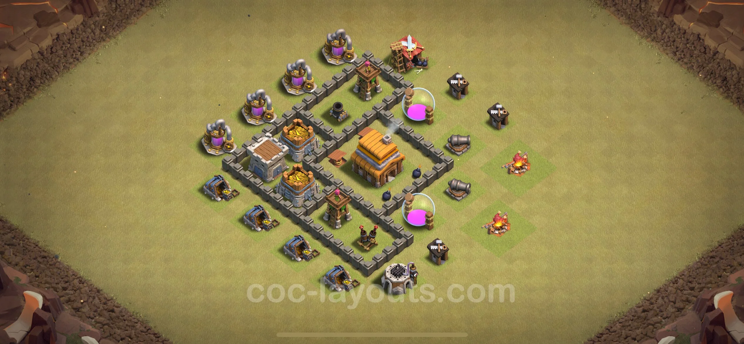 Top War Base TH4 with Link, Anti Everything - Max Levels CWL Plan - Clash of Clans - (#33) — Wojna BH4