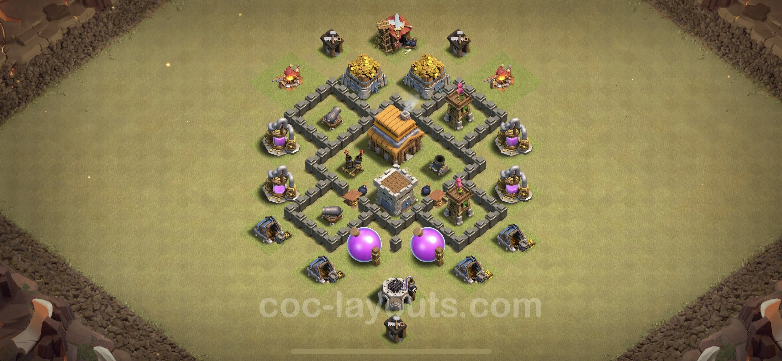Top War Base TH4 with Link, Anti Everything - Anti 2 Stars CWL Plan - Clash of Clans - (#4)