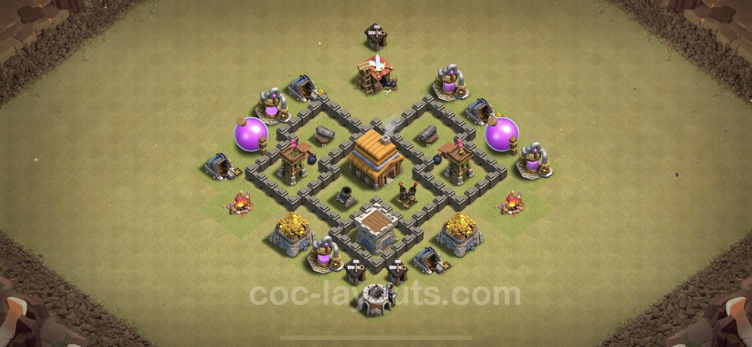 Top War Base TH4 with Link, Anti Air - Anti 3 Stars CWL Plan - Clash of Clans - (#5)