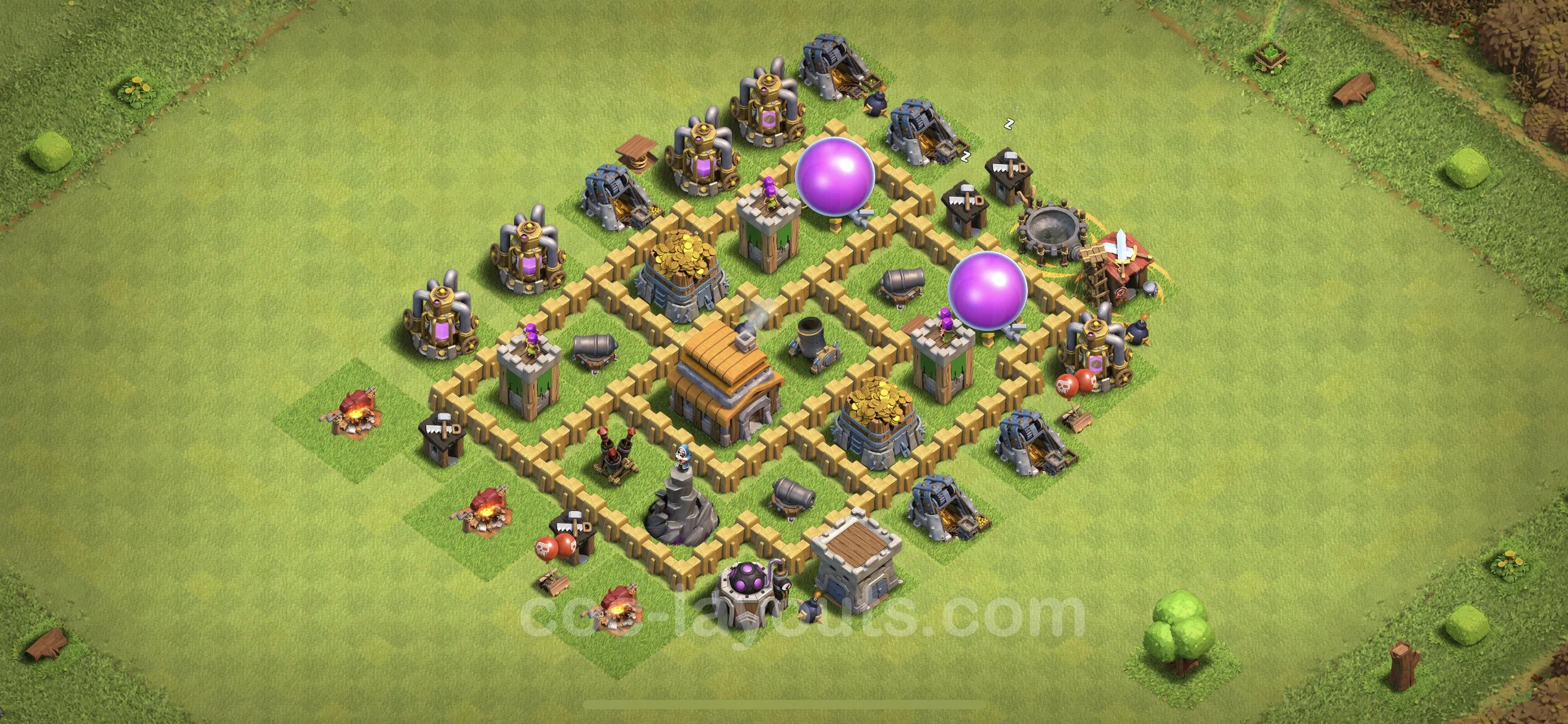 Top Base TH5 with Link, Hybrid - Anti Everything Defence Plan - Clash of Clans - (#127) — Défense TH5