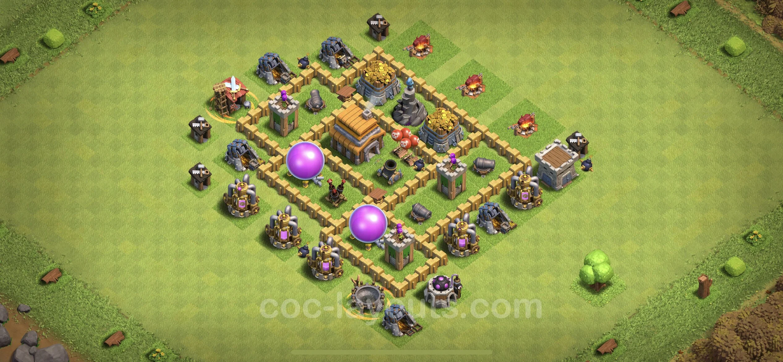 Top Base TH5 with Link, Hybrid - Anti Everything Defence Plan - Clash of Clans - (#128) — Defense TH5