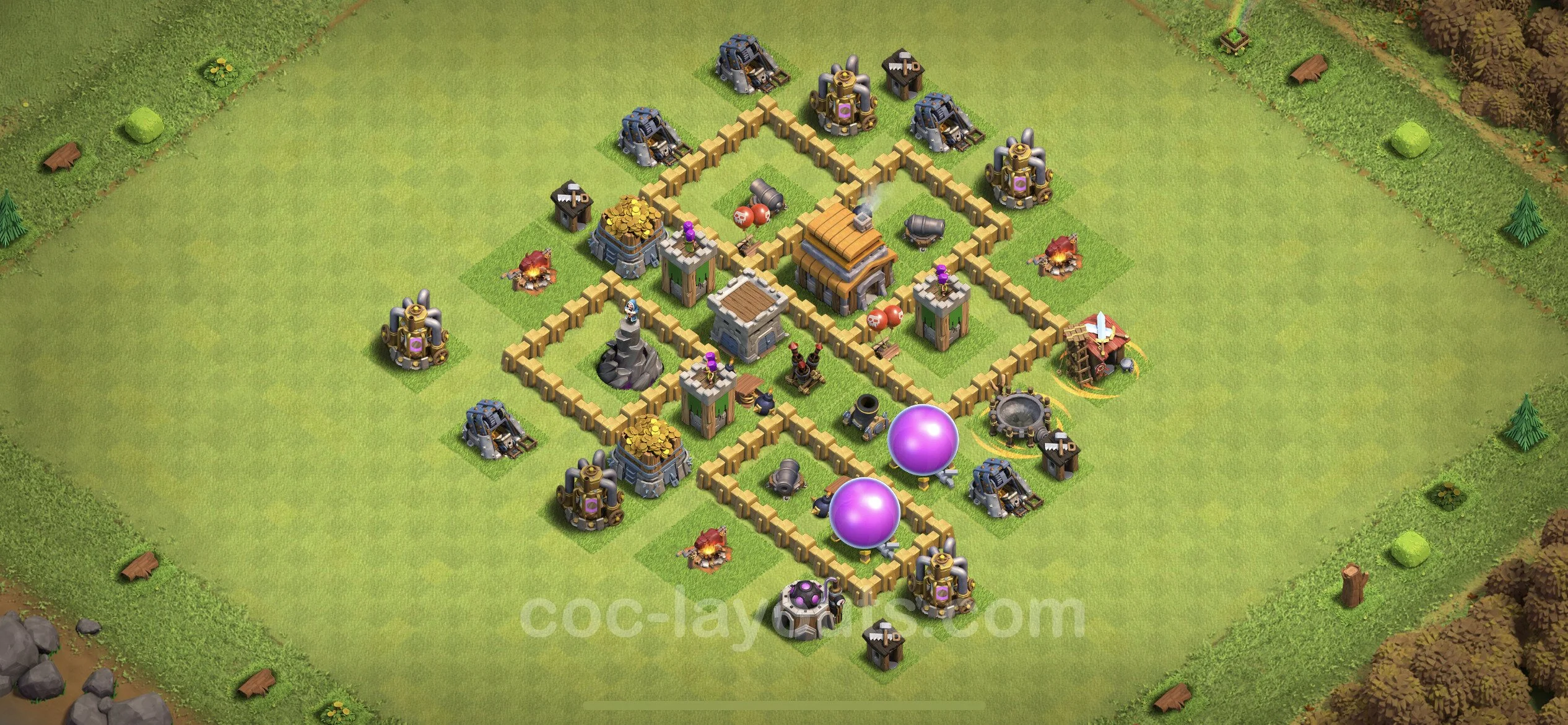 Base TH5 with Link, Anti Air Max Levels - defence plan / layout / design - Clash of Clans - (#132) — Difesa TH5
