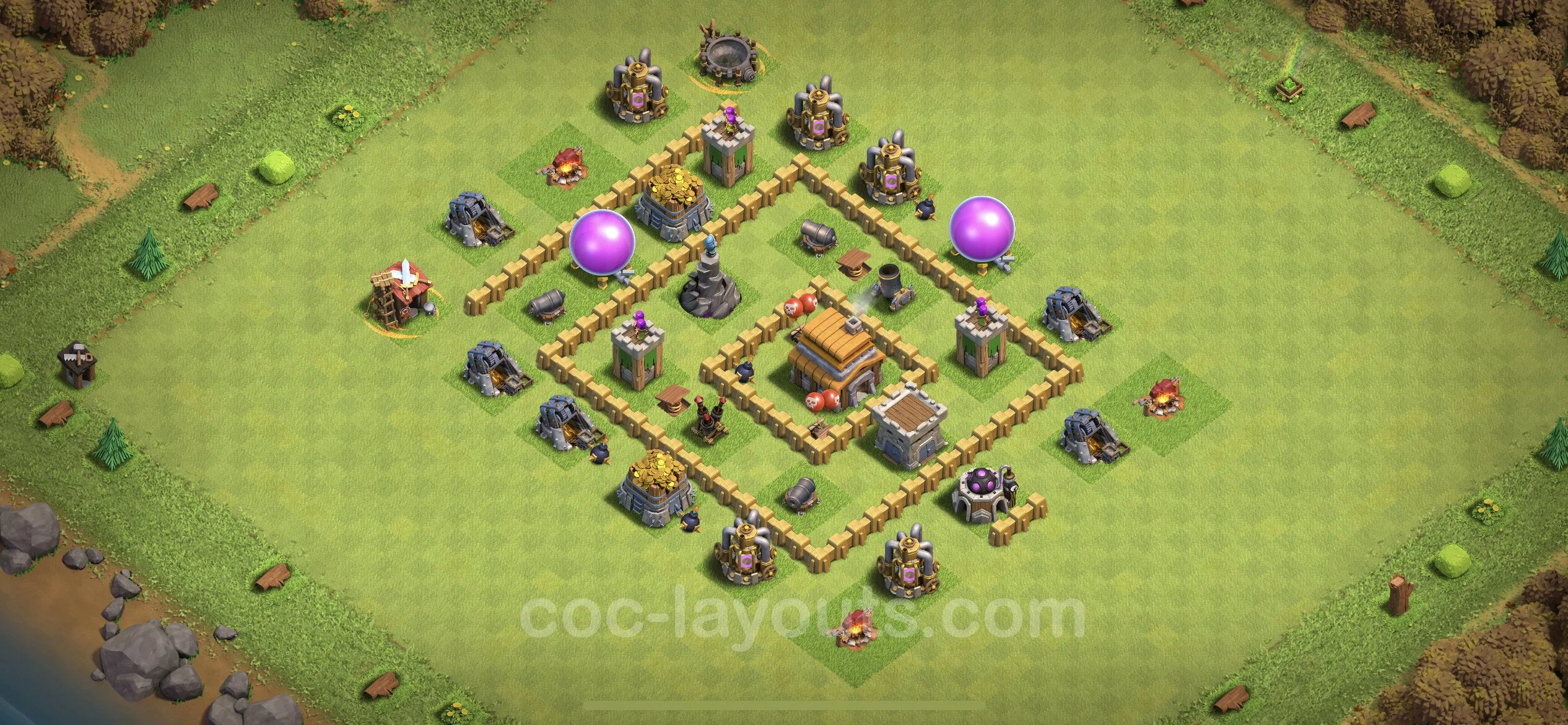 Base TH5 with Link, Anti Air Max Levels - defence plan / layout / design - Clash of Clans - (#136) — Verdediging TH5
