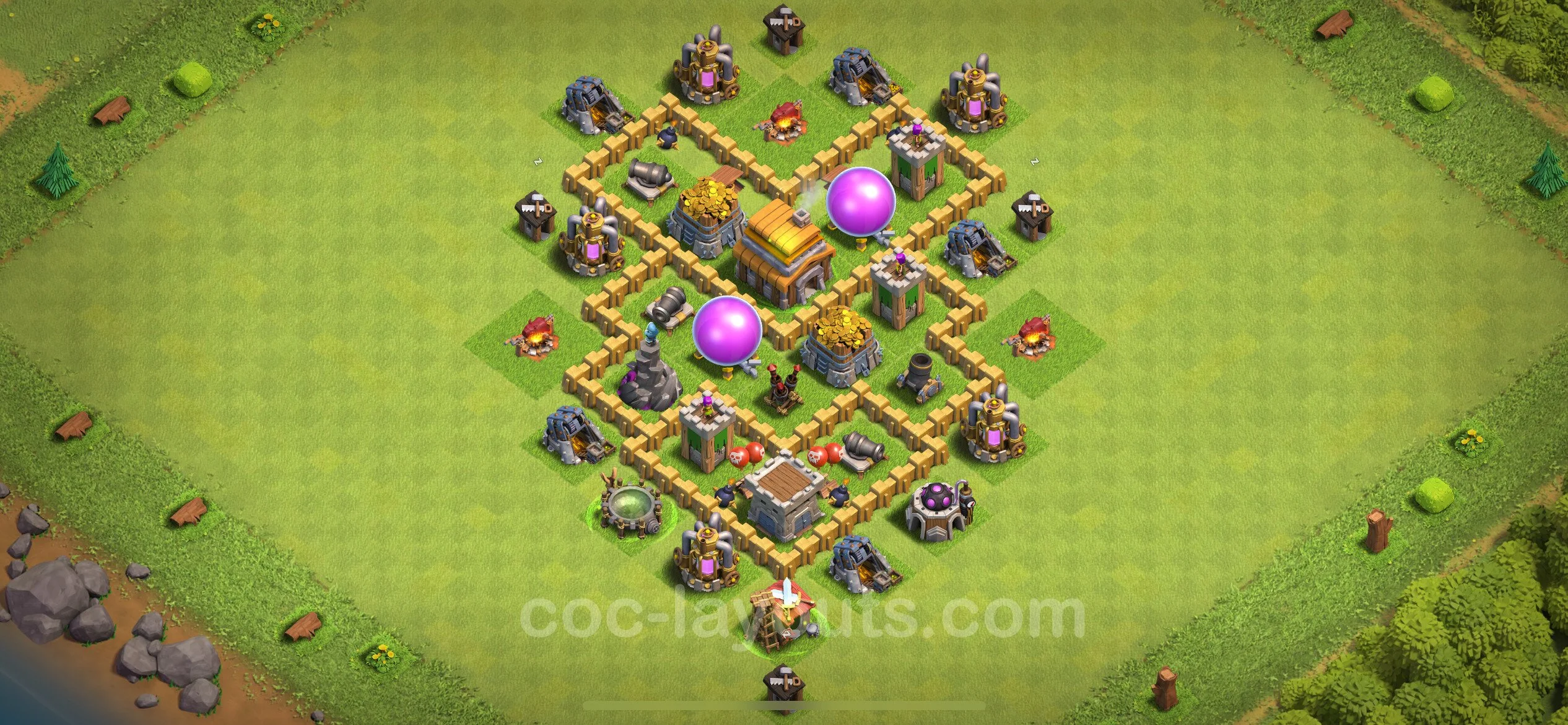 Anti 3 Stars Base TH5 with Link, Hybrid - best plan / layout / design - Clash of Clans - (#138) — Obrona TH5
